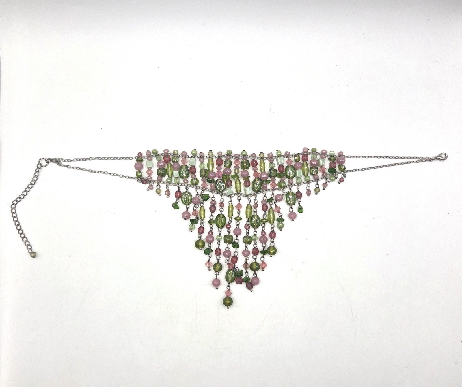 Vintage Artisan Made Cascading Tourmaline and Glass Bead Necklace