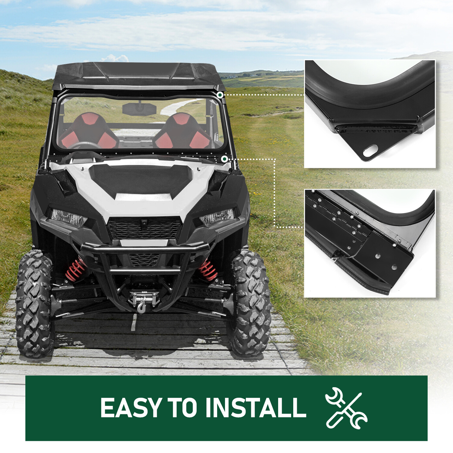 UTV Folding Front Glass Windshield For POLARIS GENERAL 1000/ 4 1000/ XP 4