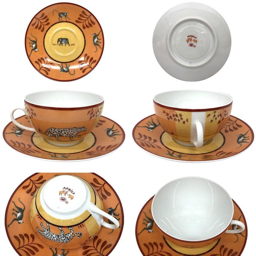HERMES Africa Cup & Saucer Large Bowl Cafe au Lait Soup Bowl Authentic