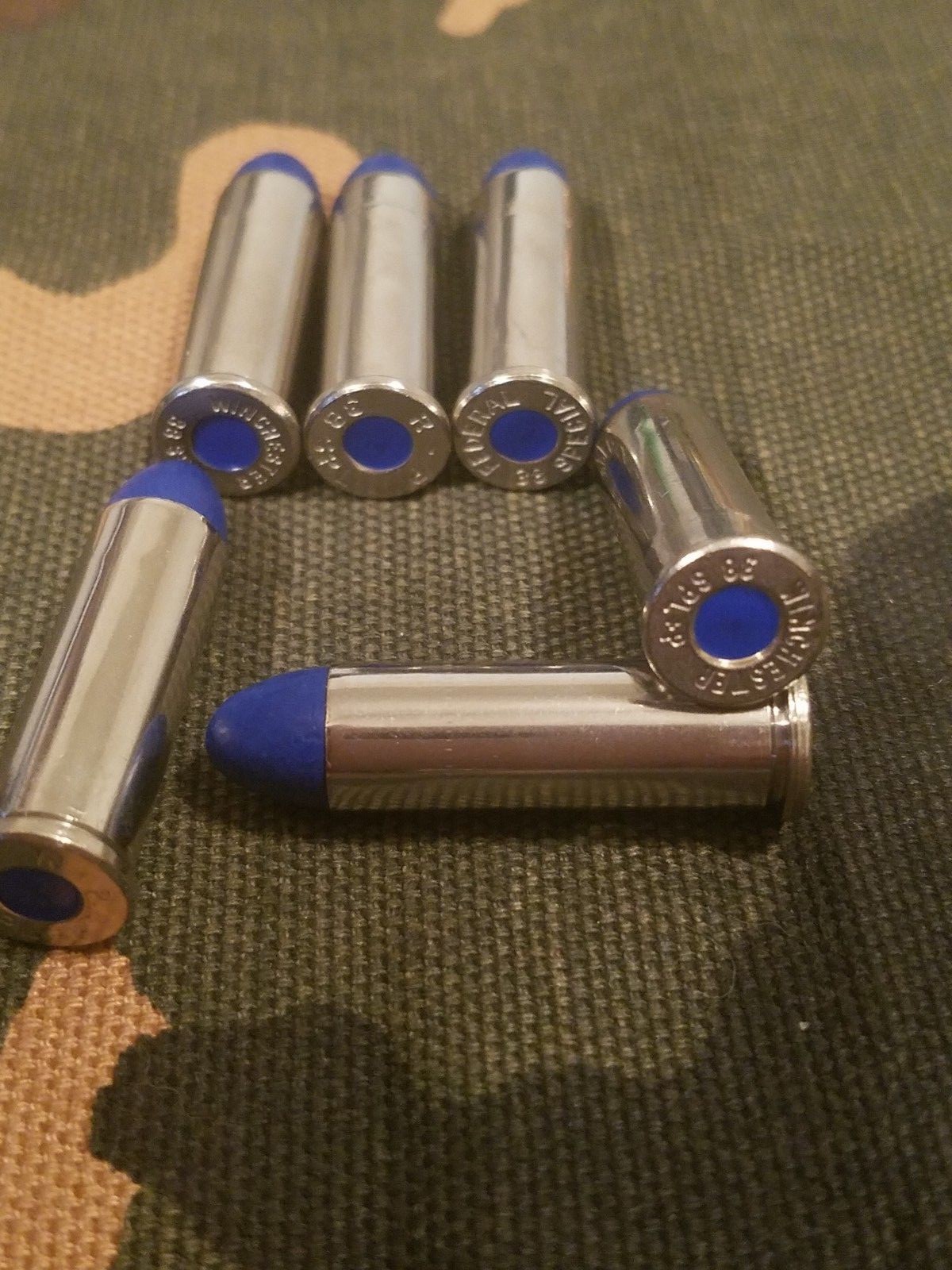 38 SPECIAL SNAP CAPS SET OF 6, BLUE AND NICKEL, REAL 125gr WEIGHT!!!