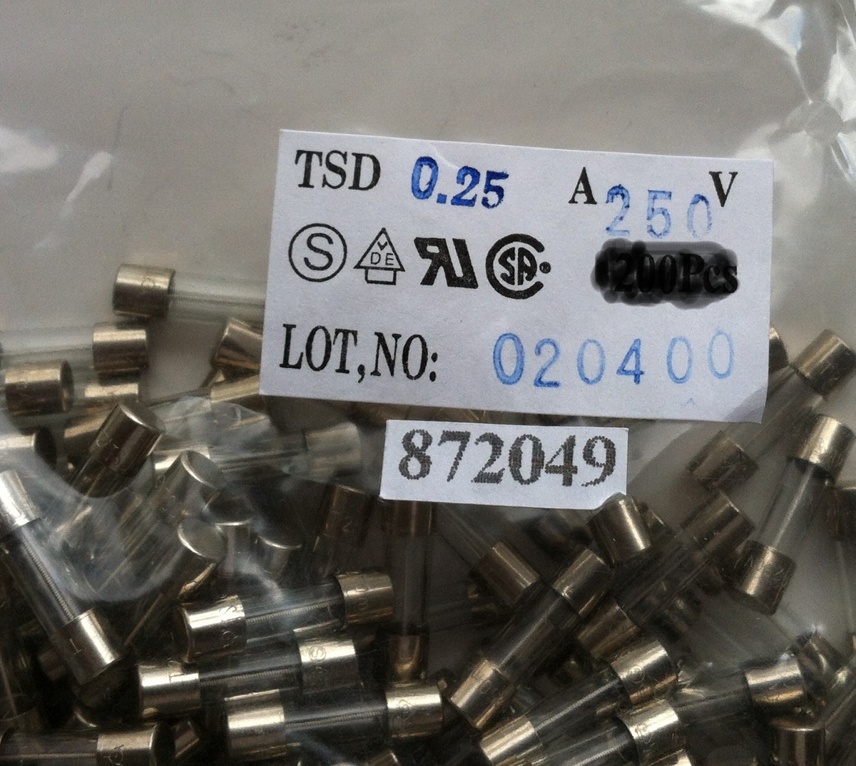 WALTER ELECTRONICS SLOW BLOW 250mA GLASS FUSES (12 PCS)