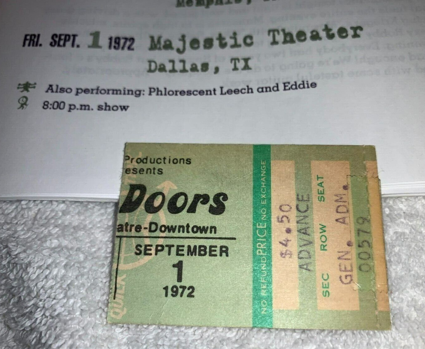 THE DOORS CONCERT TICKET STUB MAJESTIC THEATRE  DALLAS TEXAS NO JIM MORRISON  US