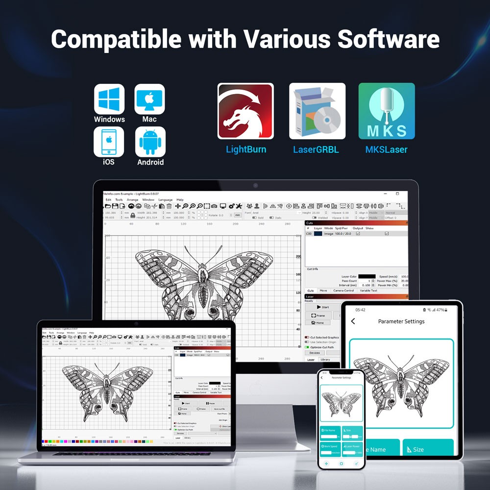 Mecpow X4 22W Laser Engraver Cutter Auto Air Assist 22000mm/min 410 x 400mm Area