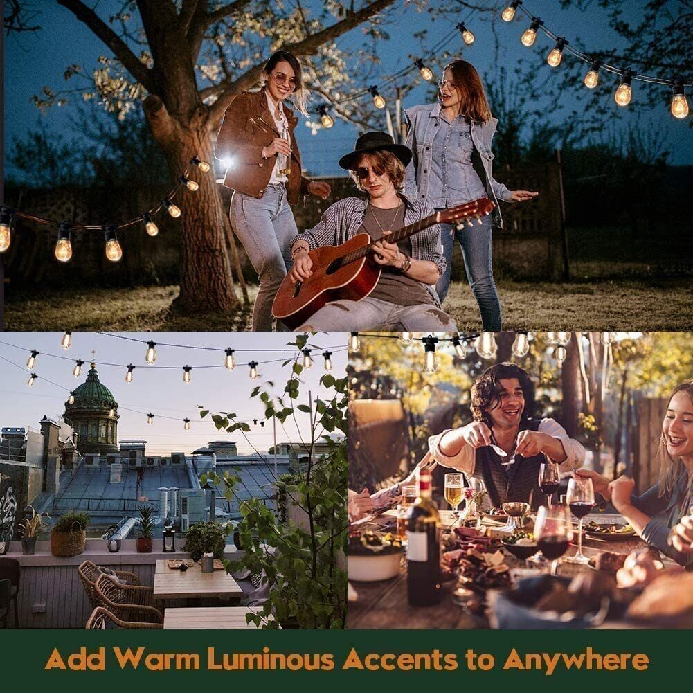 48FT LED Outdoor String Lights Shatterproof Bulbs Commercial Patio Party Garden