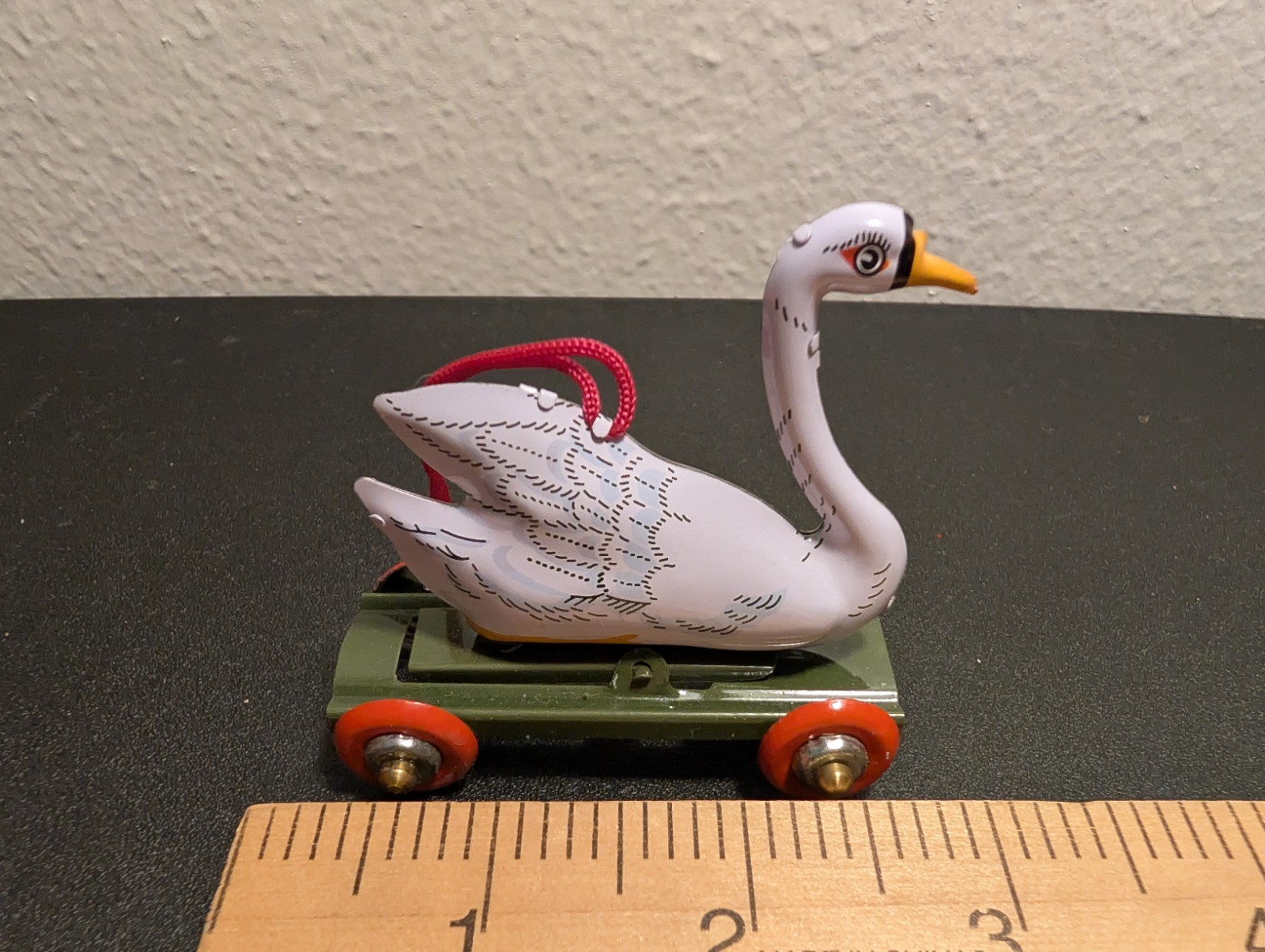 Vintage St. John Tin Toy Collection Series Christmas Ornament - Swan On Wheels
