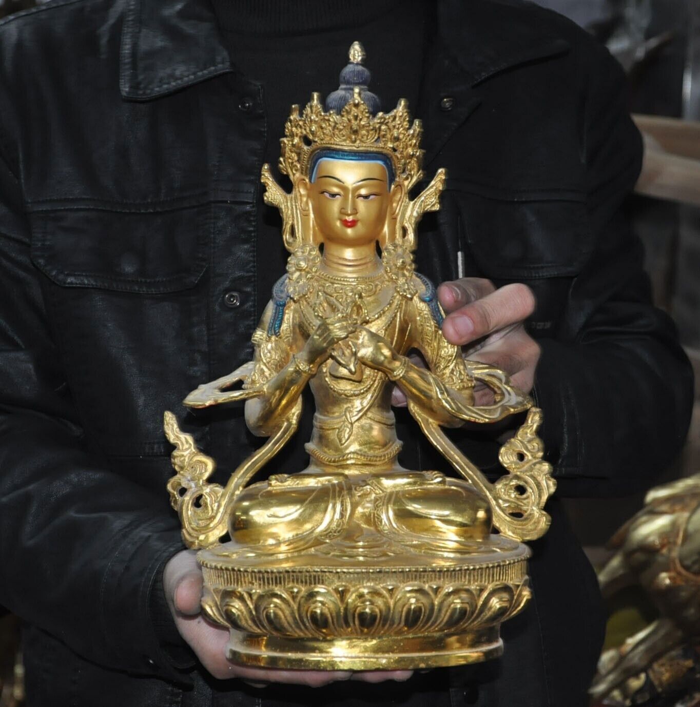 13.2" Tibetan ancient temple bronze Gilt Vajrasattva Tara Kwan-Yin Buddha statue
