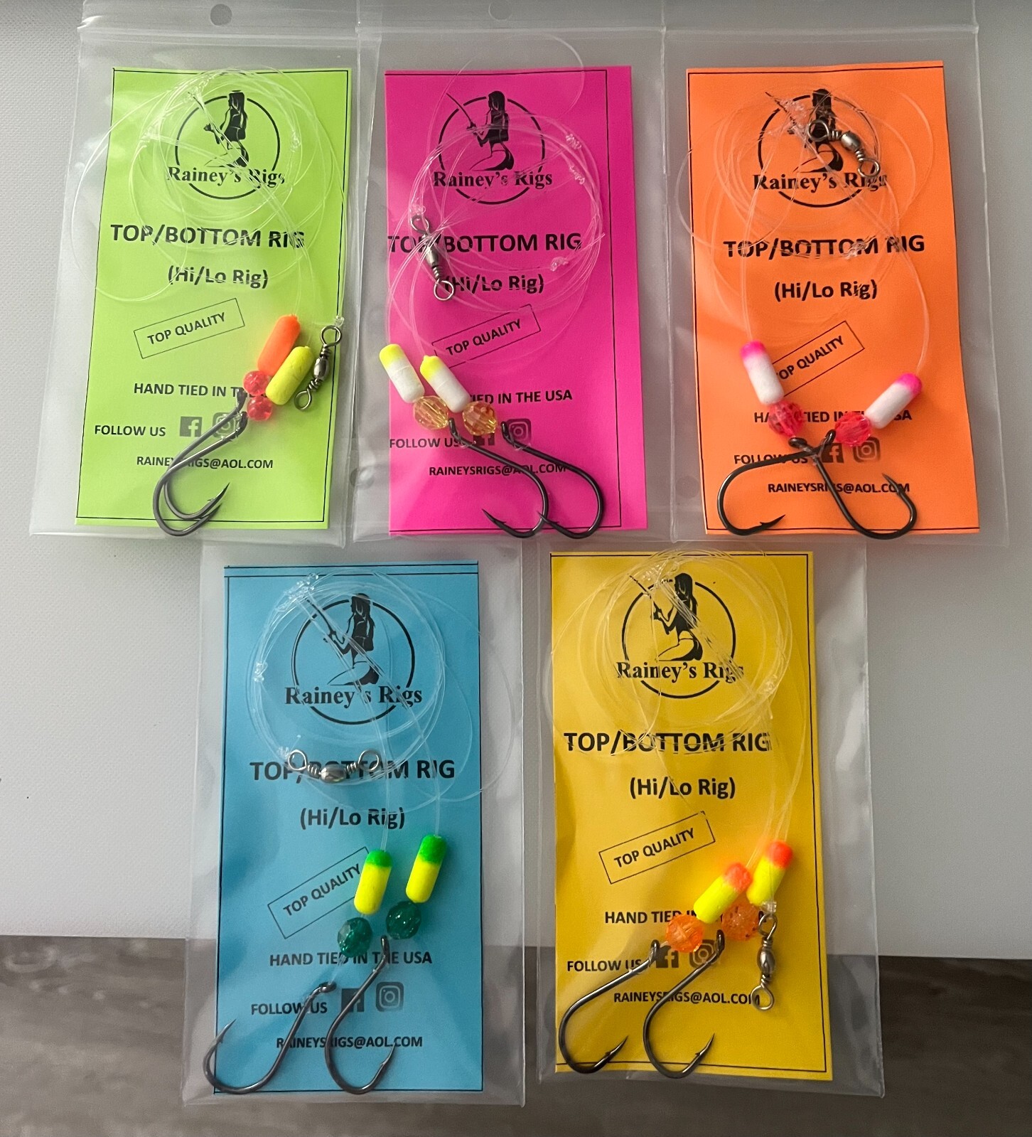 (5) Hi Lo Fishing Rigs with Floats and variation of hook sizes Top/Bottom Rigs