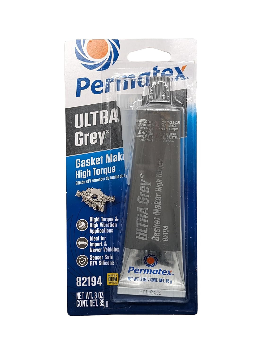 Permatex Ultra Grey Rigid High-Torque RTV Silicone Gasket Maker, Sensor Safe 3oz