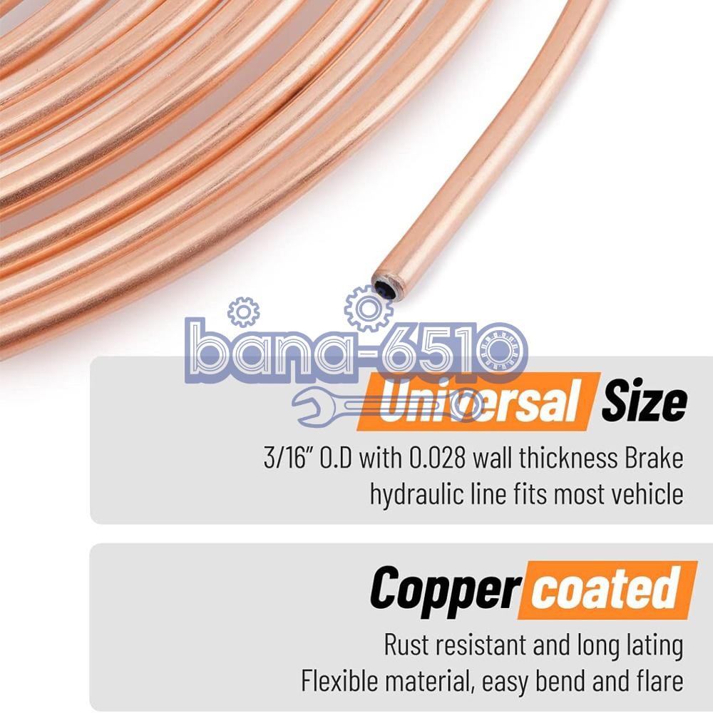 Brake Line Pipe Repair 20 Nuts Fittings Kit 3/16 25ft Copper Pipe Flaring Tools