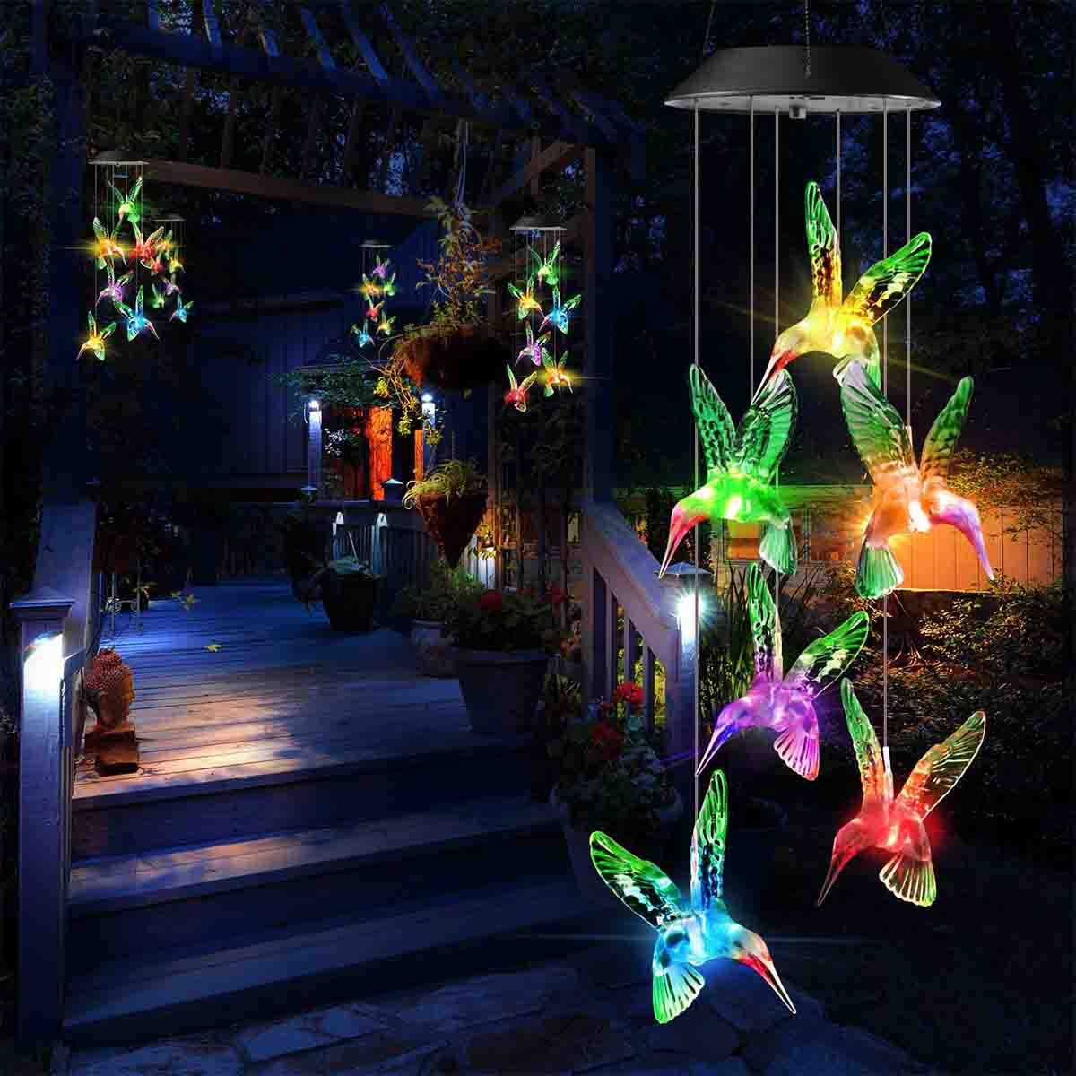 Hummingbird Solar Wind Chimes Color Changing Solar Mobile Lights Waterproof LED