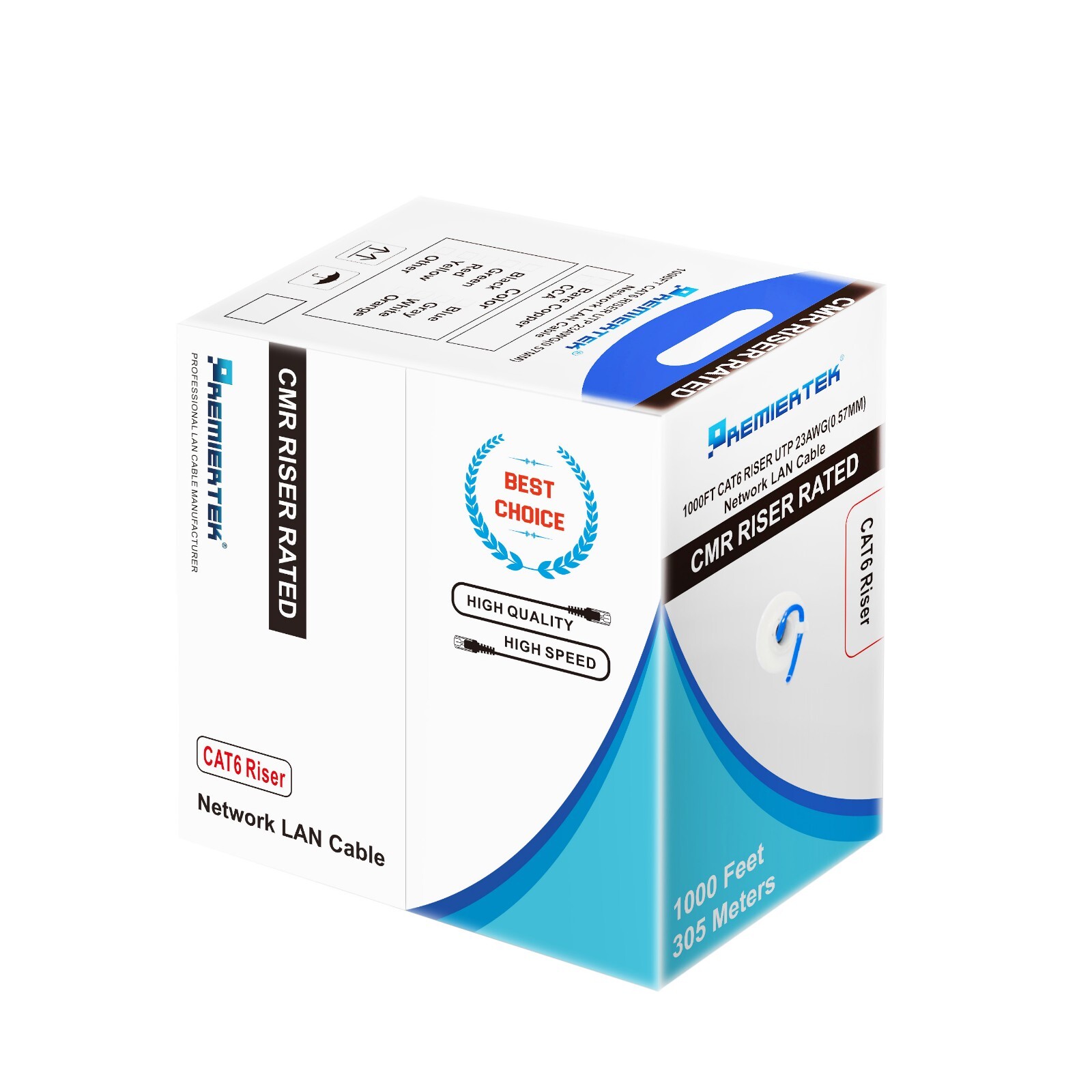 CAT6 1000FT 550MHz Riser UTP NETWORK ETHERNET CABLE BULK WIRE 23 AWG LAN BLUE