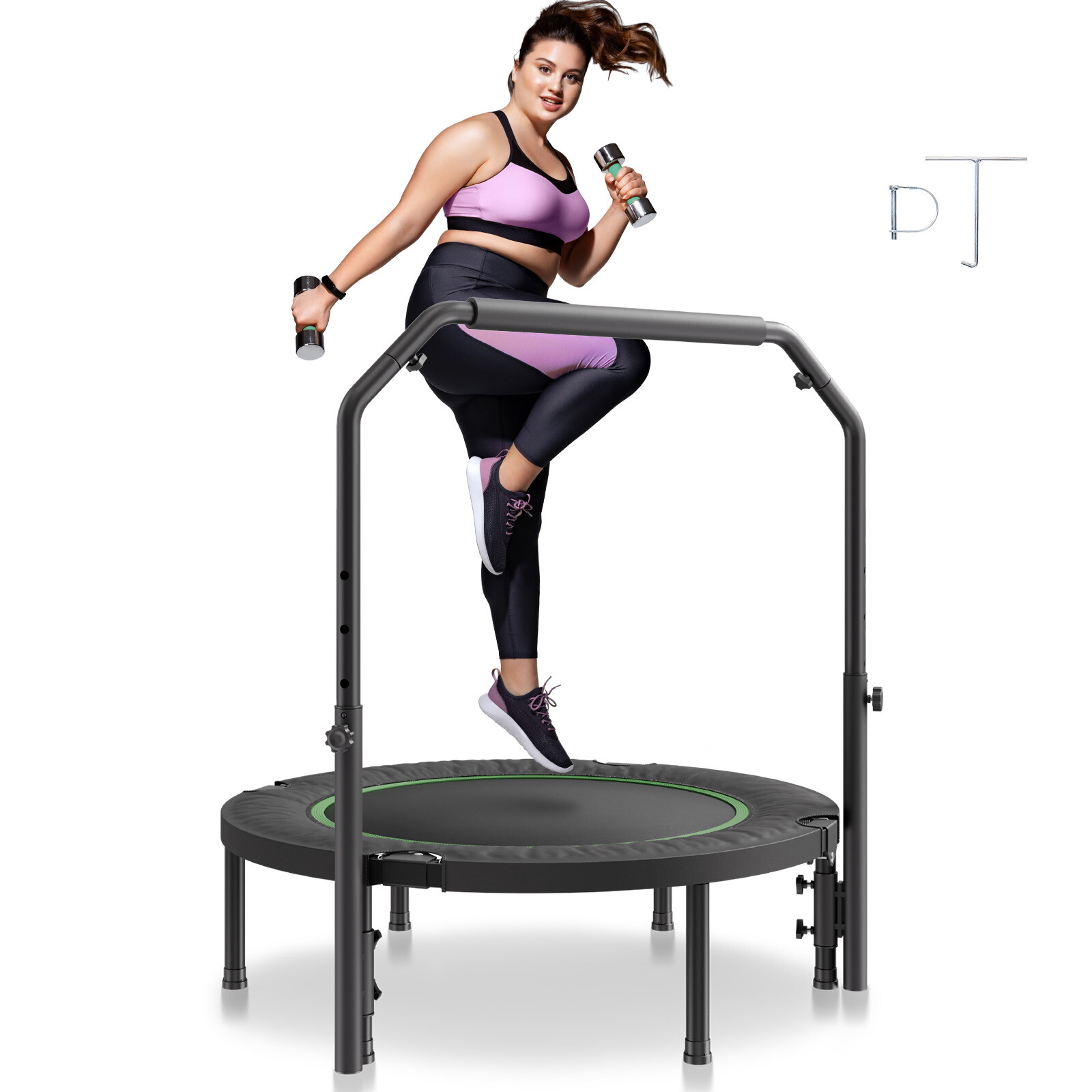 40" Foldable Mini Fitness Trampoline Adults Exercise Rebounder with Handle