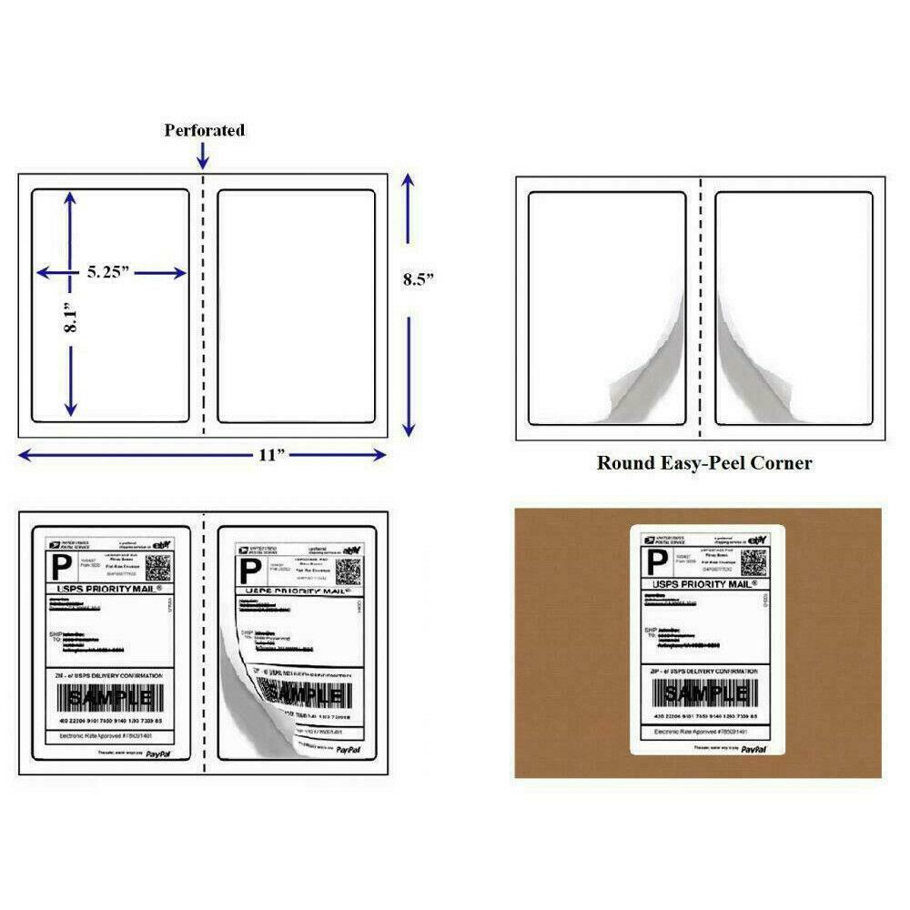 4000 Premium 8.5" X 5.5" Half Sheet Self Adhesive Shipping Labels Rounded Corner