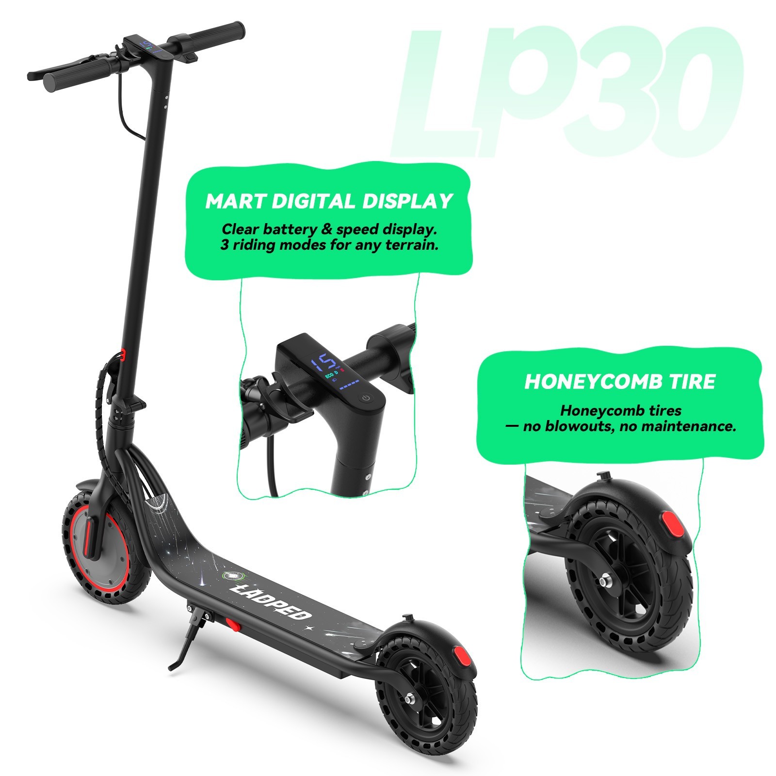 350W Electric Scooter for Adults, Up to 19 MPH, Folding E-Scooter, APP control