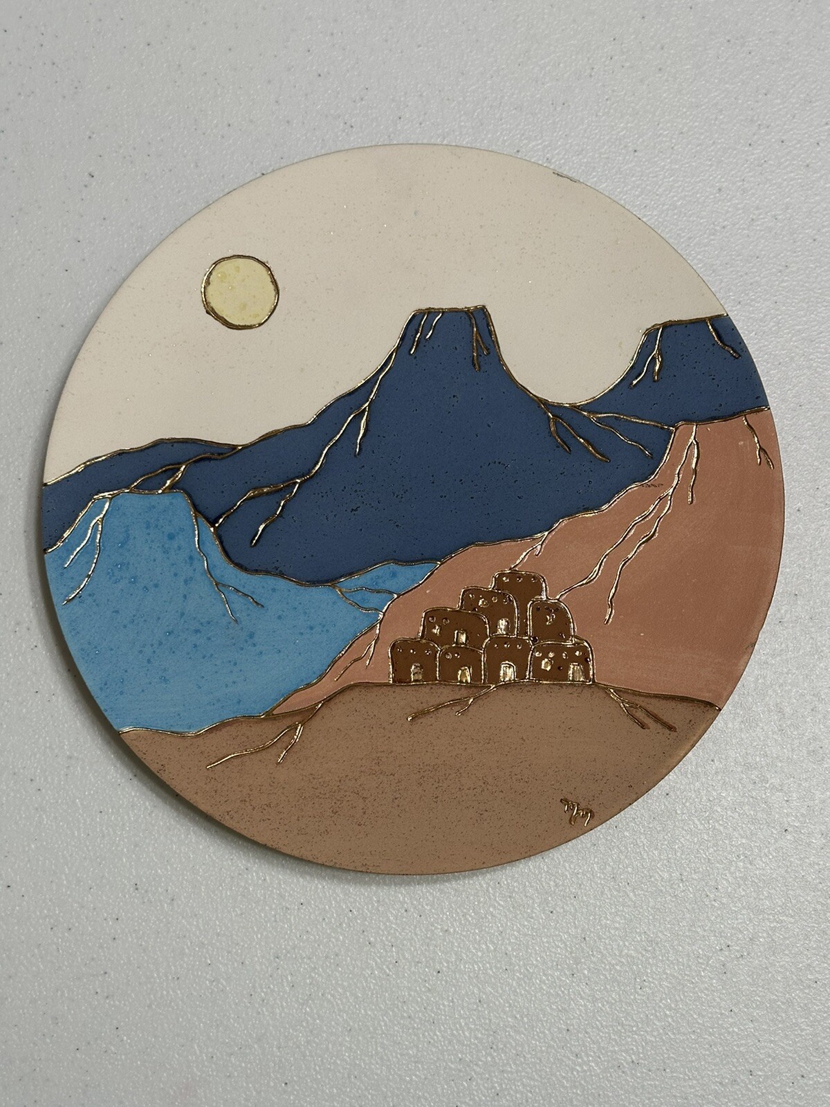 Handmade Artist Signed Native American Southwestern Scene Pottery Plate & Vase