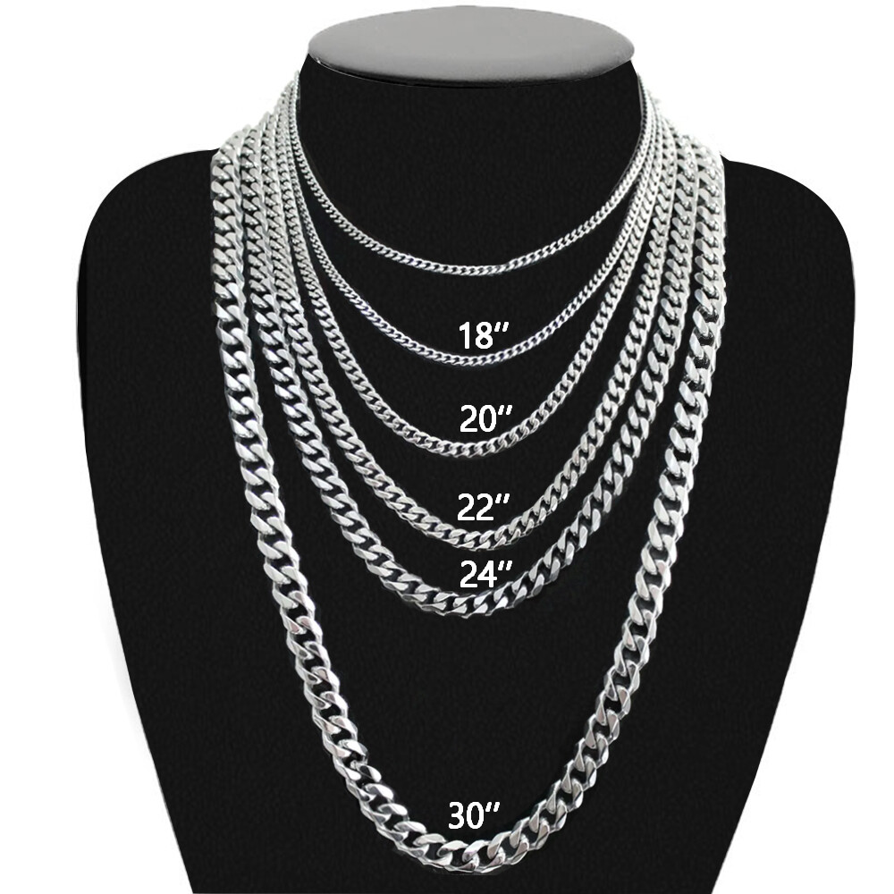 16-30" Stainless Steel Silver Chain Cuban Curb Womens Mens Necklace 3/5/7/9/11mm