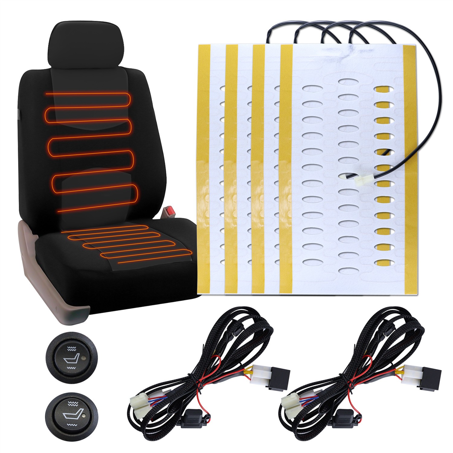 2 Seats Built-In Car Seat Heater Kit Fit 12V Alloy Wire Heating Pads 3 Levels