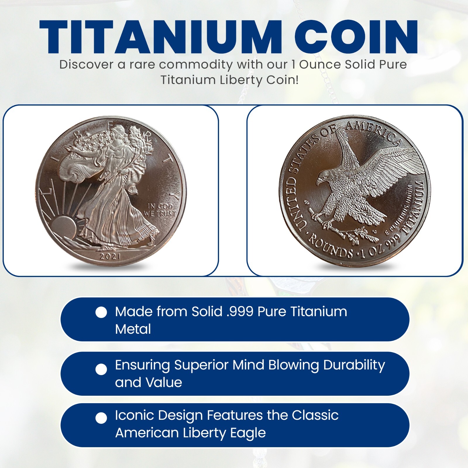 2023 American Eagle Liberty Walking Coin TROY OUNCE OZ .999 Pure TITANIUM Round