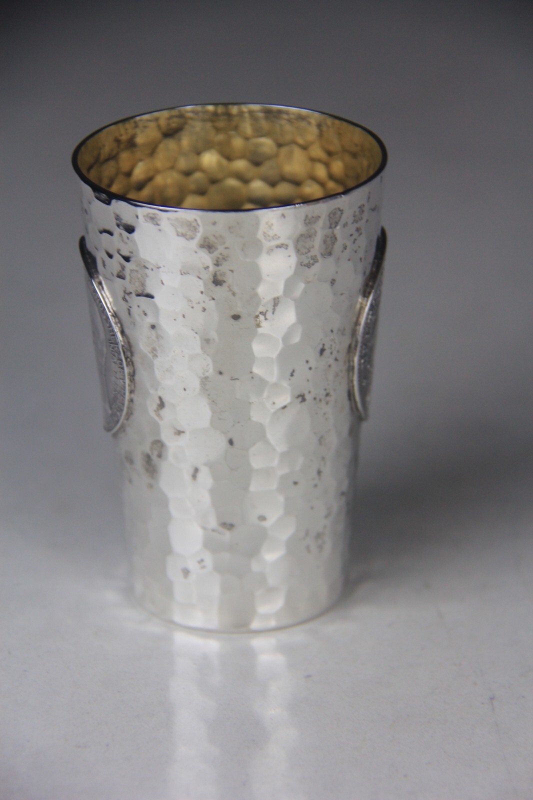 1904 German Hammered 800 Silver Beaker w/Hesse-Darmstadt 5 Mark Coin Attached