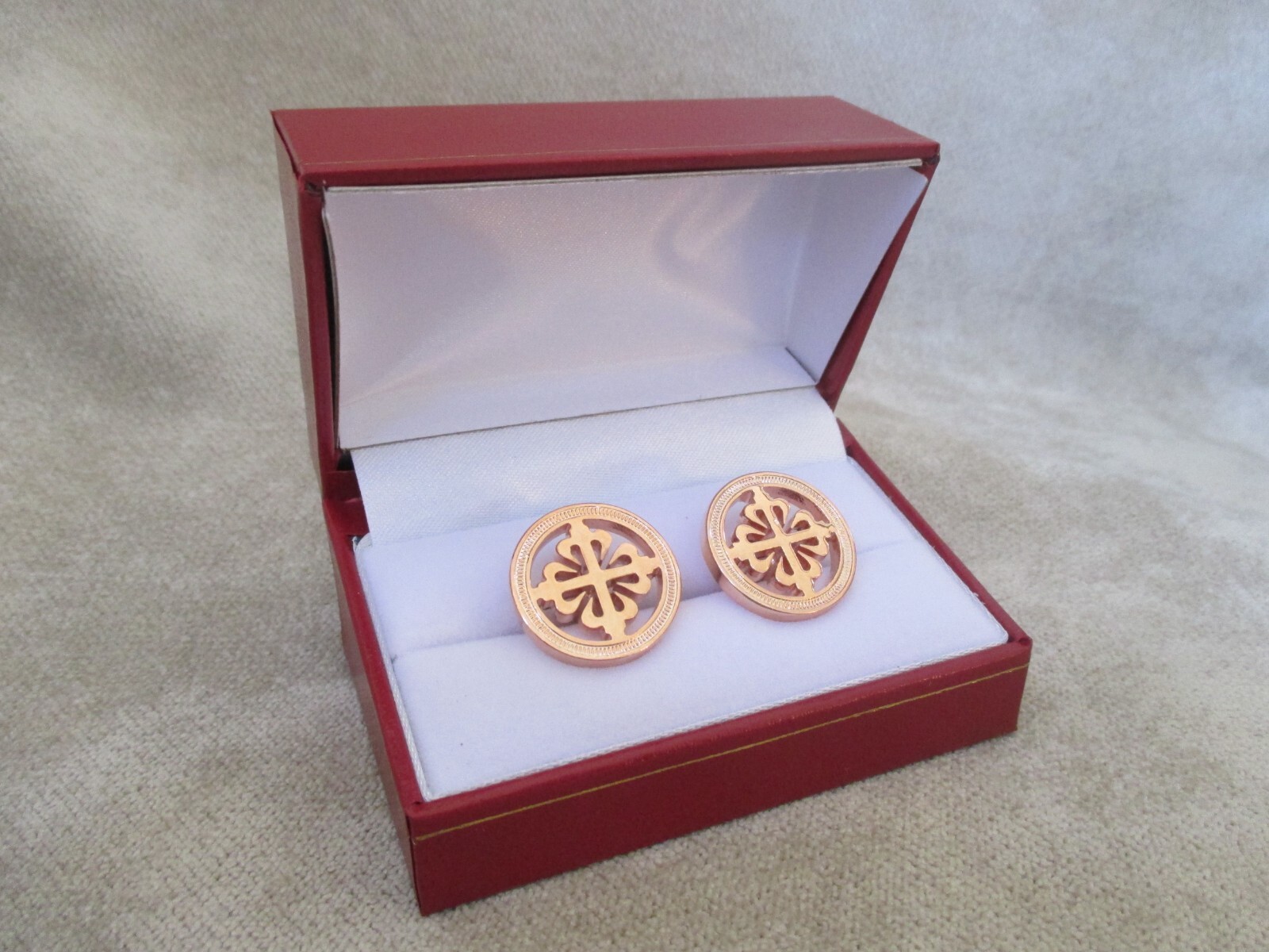 Genuine Patek Philippe Coin Edge Concessionaires Cufflinks Rose Gold w/Gift Box