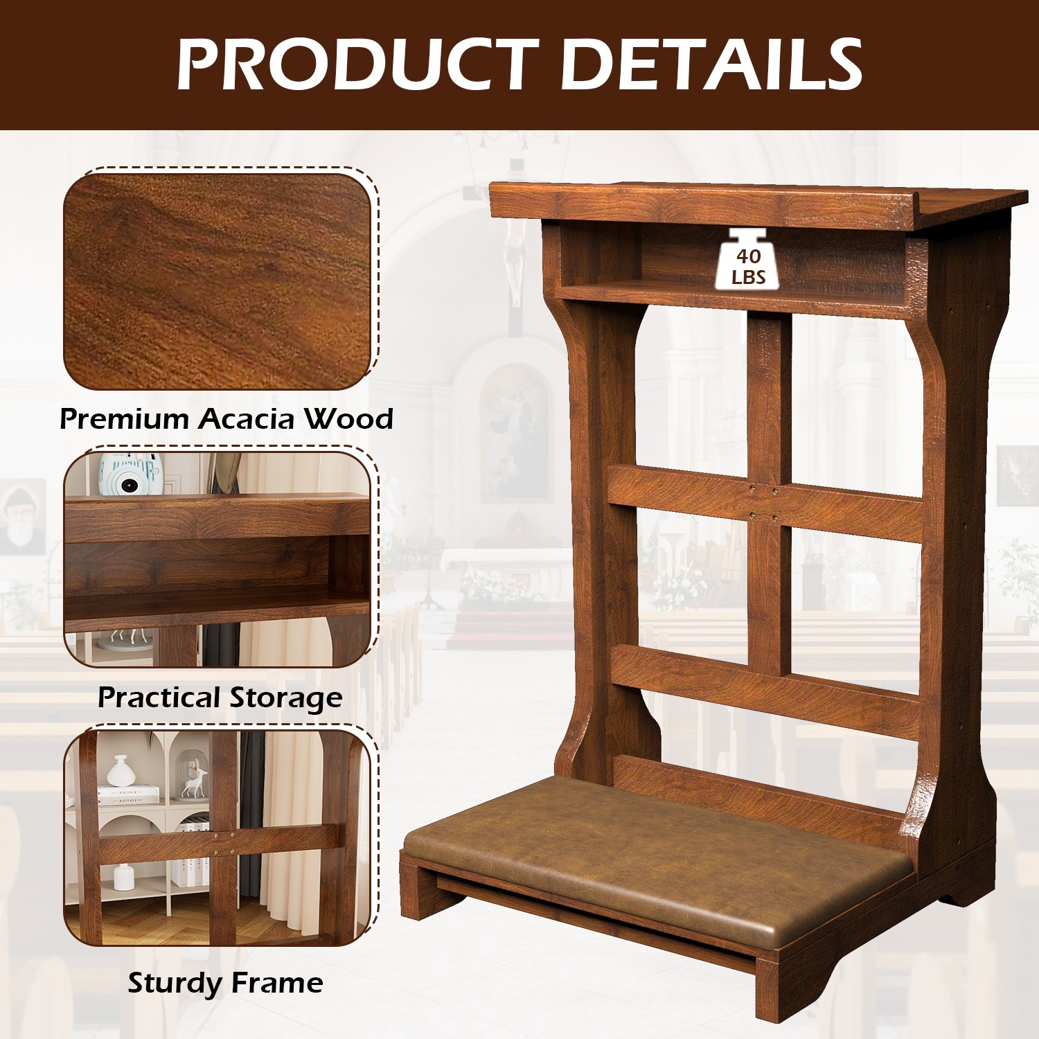 JFHID Wood Prayer Bench Kneeler Prayer Table at Home Church Kneeling Stand Stool