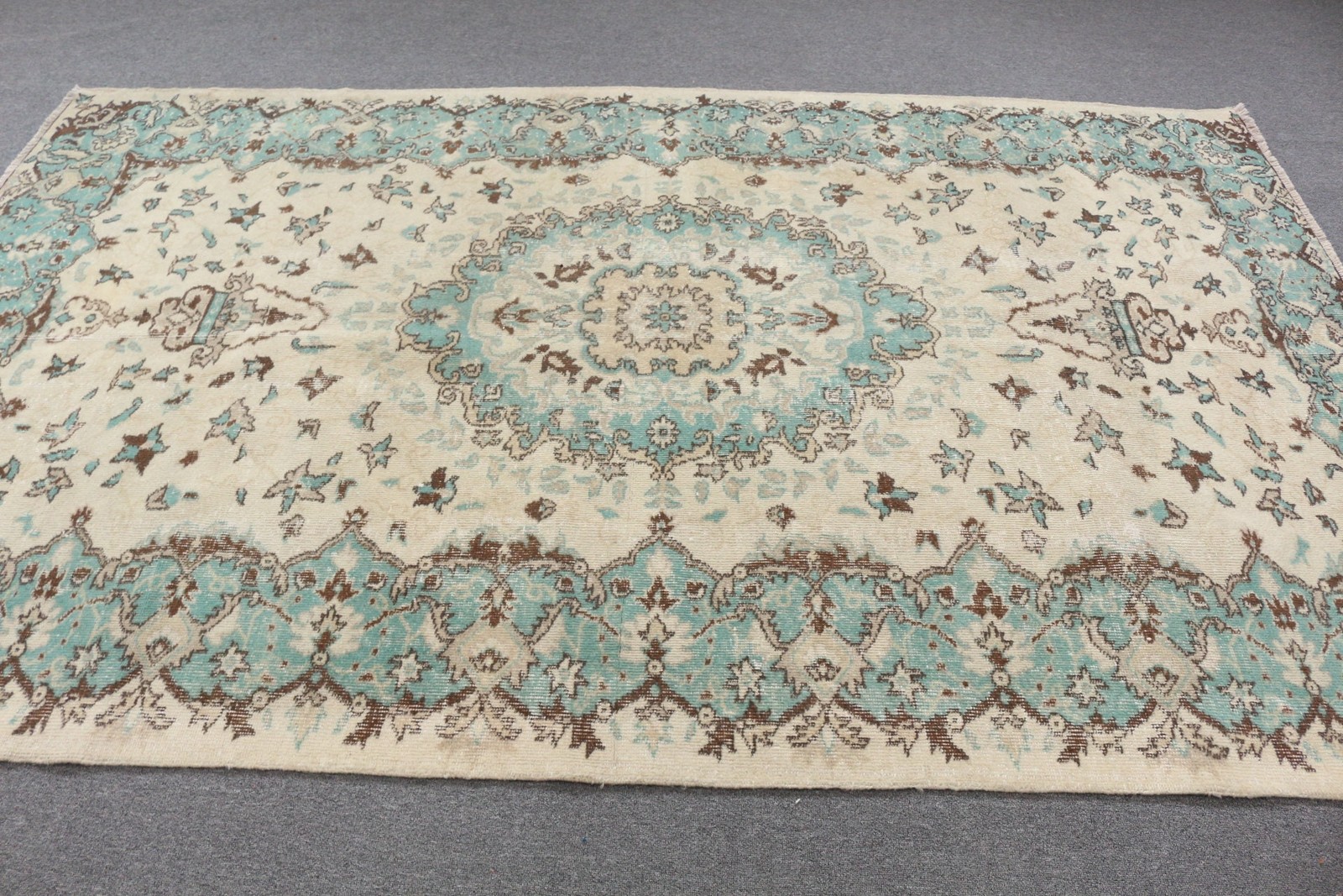 2,5x9,2 ft Runner Vintage Rug, Blue Bordered Turkish Rug