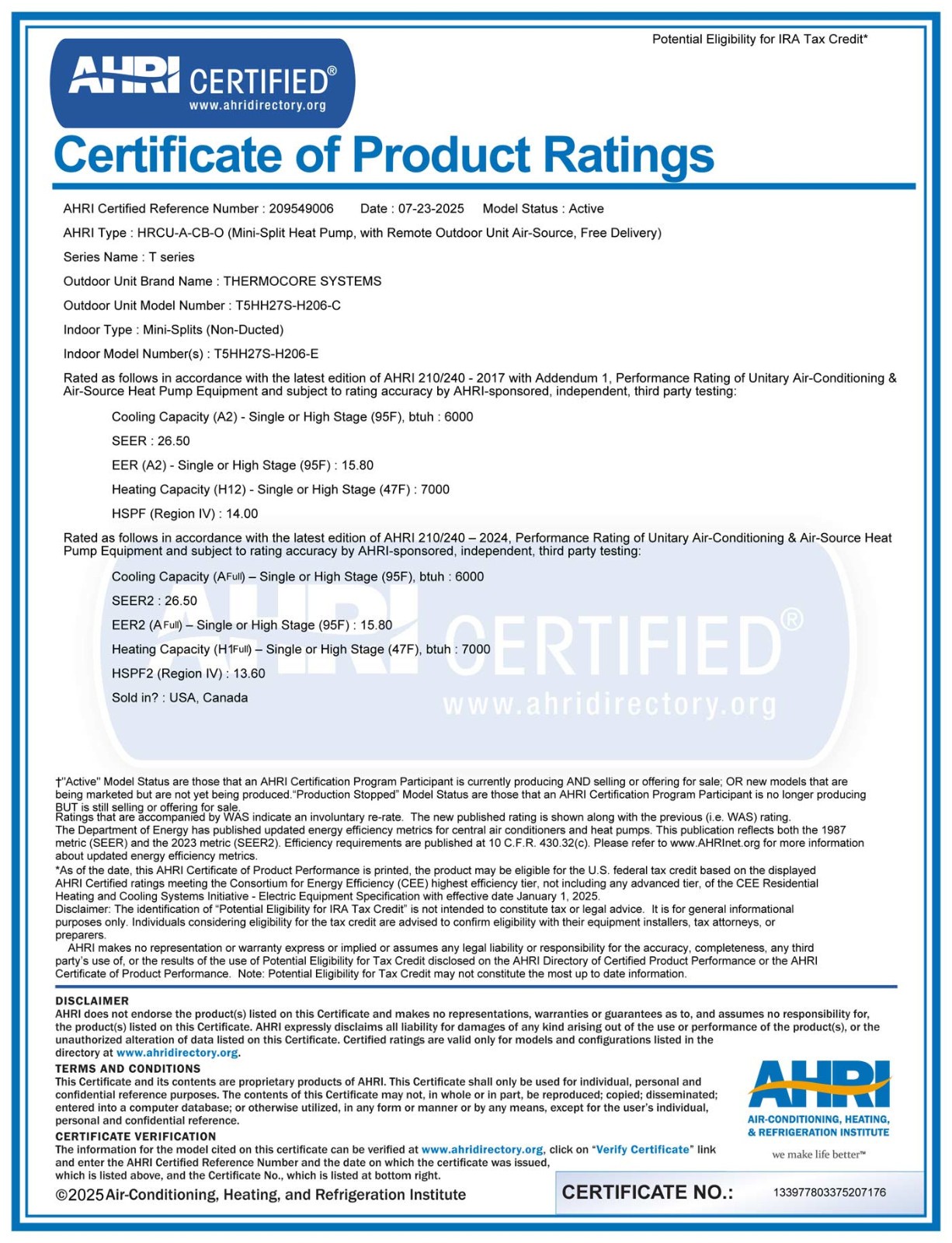 6000 - 7000 BTU 27 SEER Ductless Mini Split Air Conditioner HYPER Heat Pump WIFI