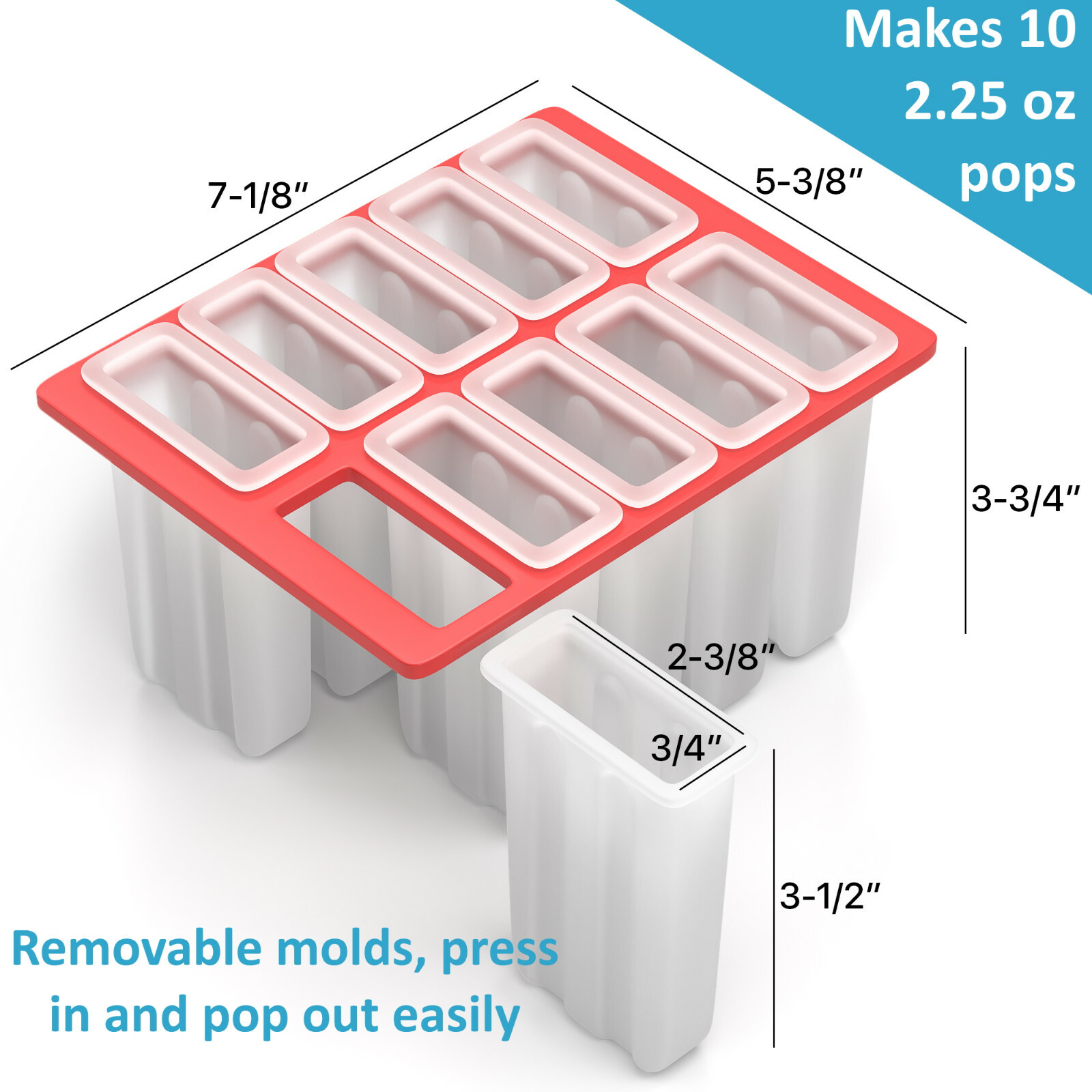 USA BPA FREE Frozen Popsicle Molds, Ice Cream Pop Maker Freezer Tray Fruit Kit