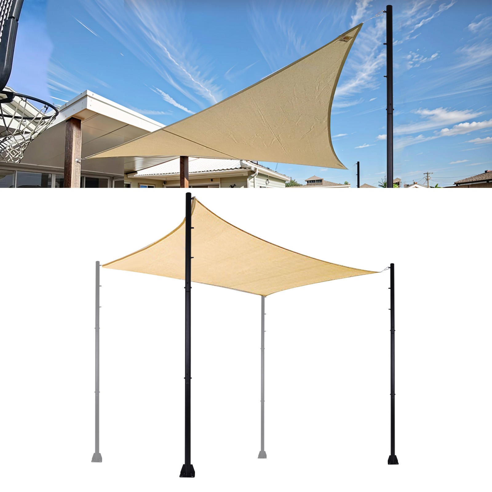 2 Pack 10FT Shade Sail Poles Heavy Duty Shade Sail Post for Garden Yard Backyard