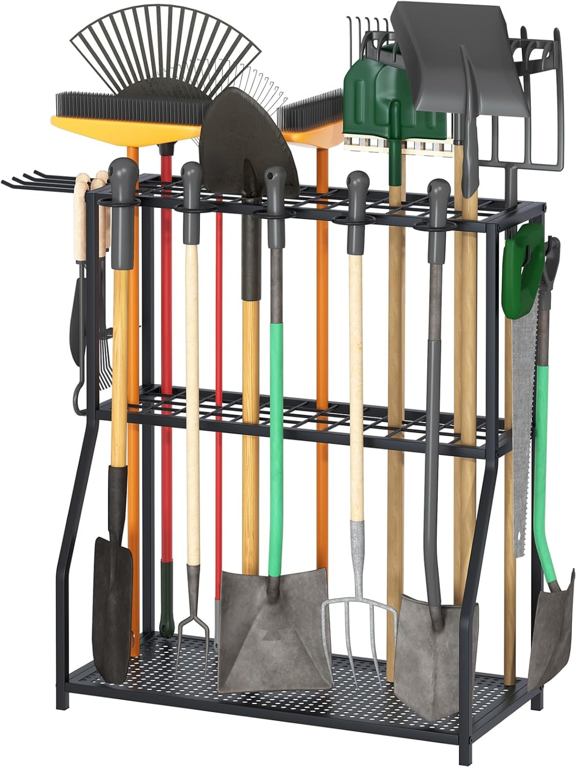 Yard Tool Storage Rack, Steel Organizer for Long-Handled Tools, Black