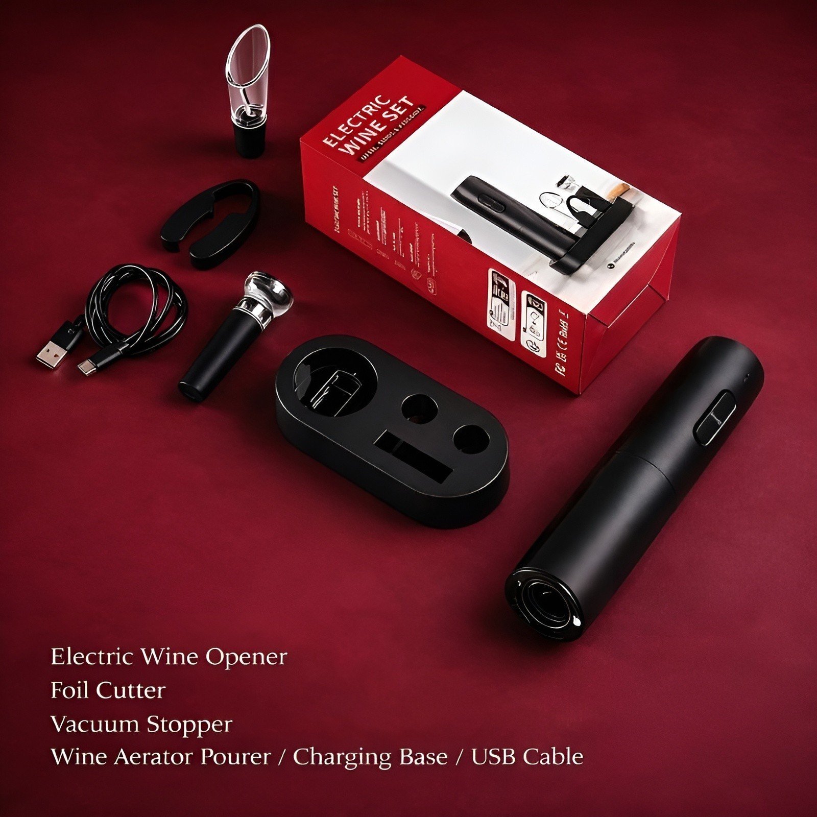Electric Wine Bottle Opener Set Rechargeable Automatic w/ Charging Base Gift
