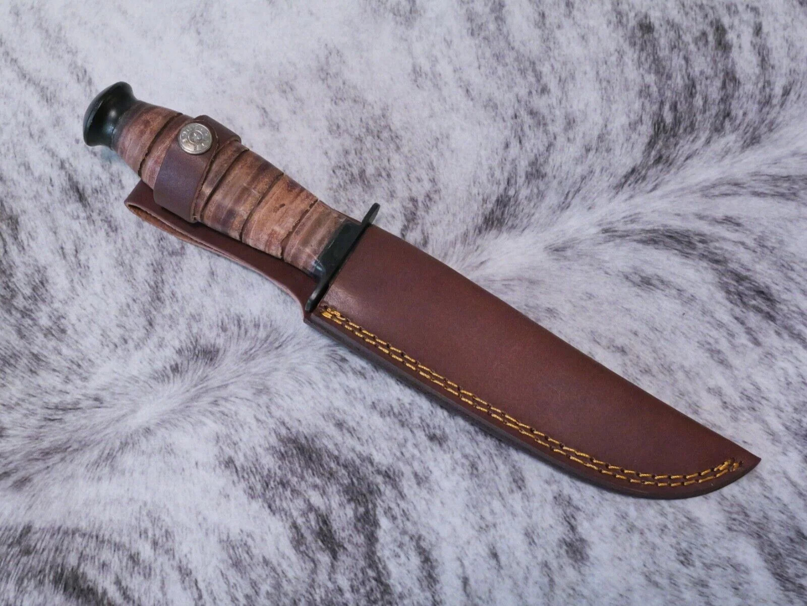 12" Kbar Style Survival Combat Knife Military Marines Black Blade Leather Handle