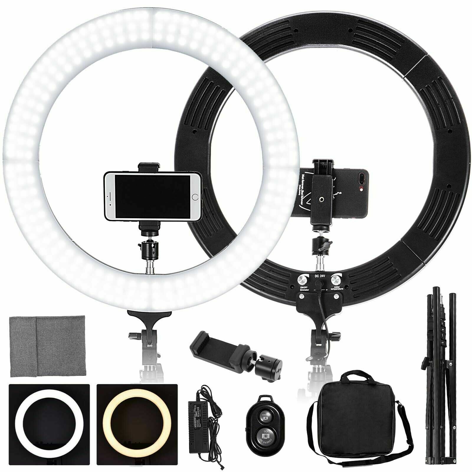 18" LED SMD Ring Light Kit with Stand Dimmable 6600K for Makeup Phone Camera