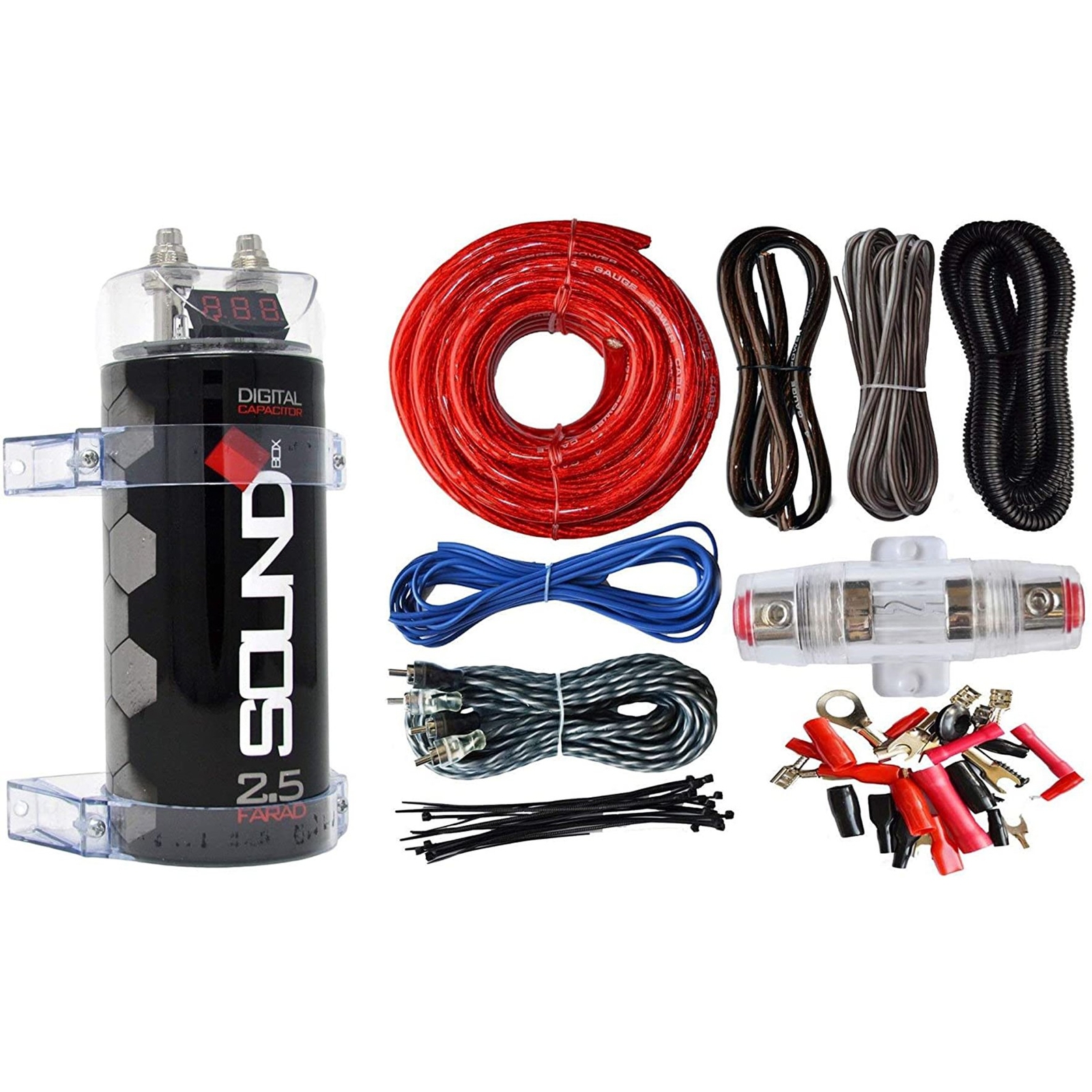 SoundBox 4 Gauge CCA Amplifier Install Wiring Amp Kit & 2.5 Farad Capacitor