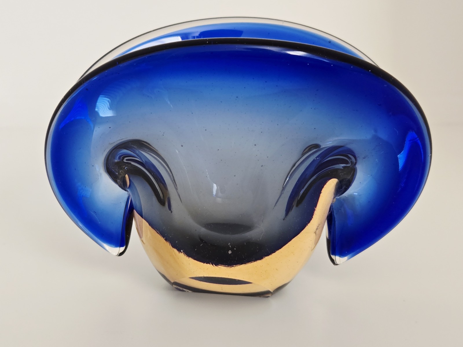 VTG Murano Sommerso Flavio Poli Seguso? Glass Clam Shell Sculpture Bowl 3 1/4" T