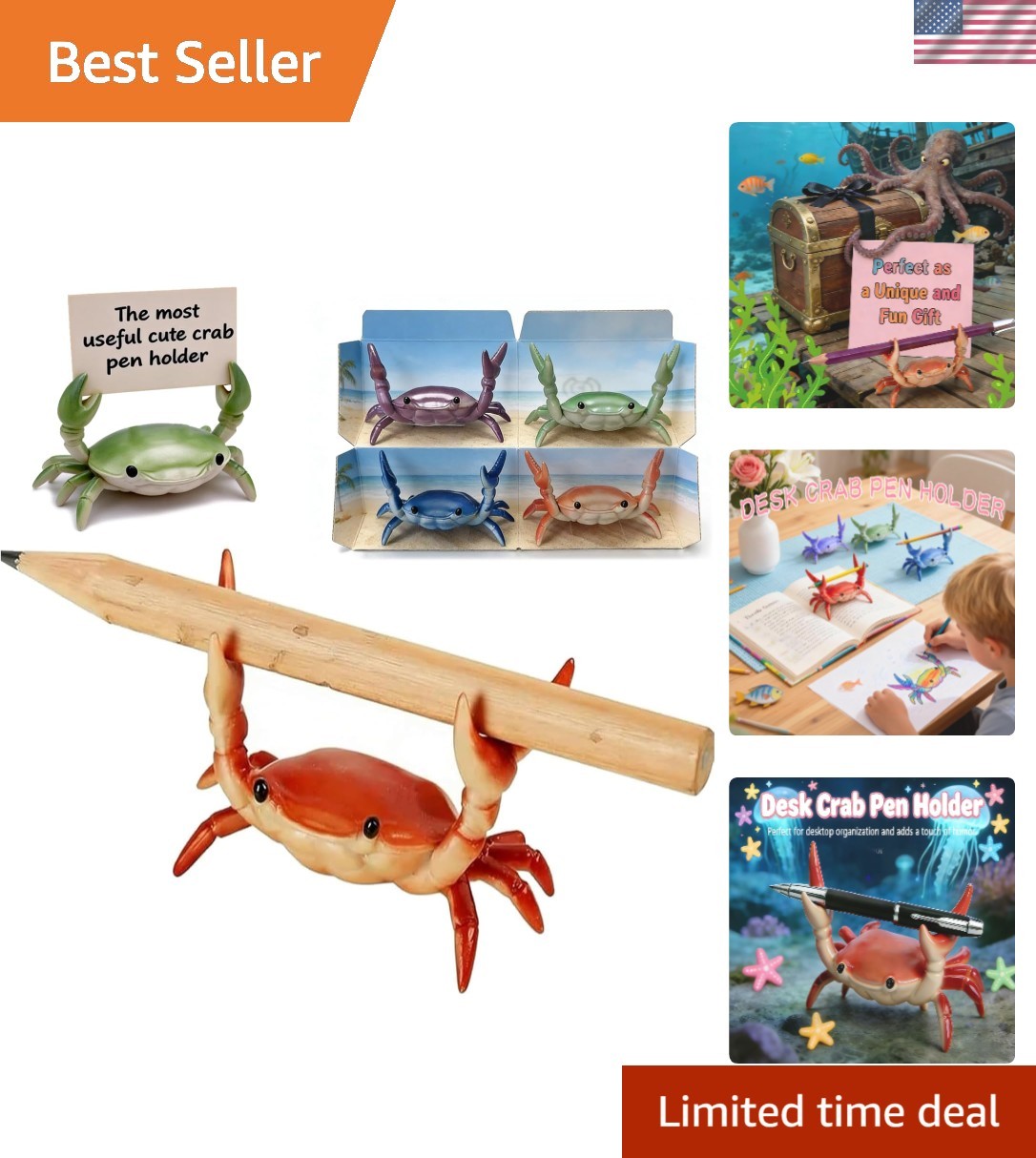 Lightweight 4PCS Crab Shaped Pen Holders - Perfect Gift for Creative Spaces