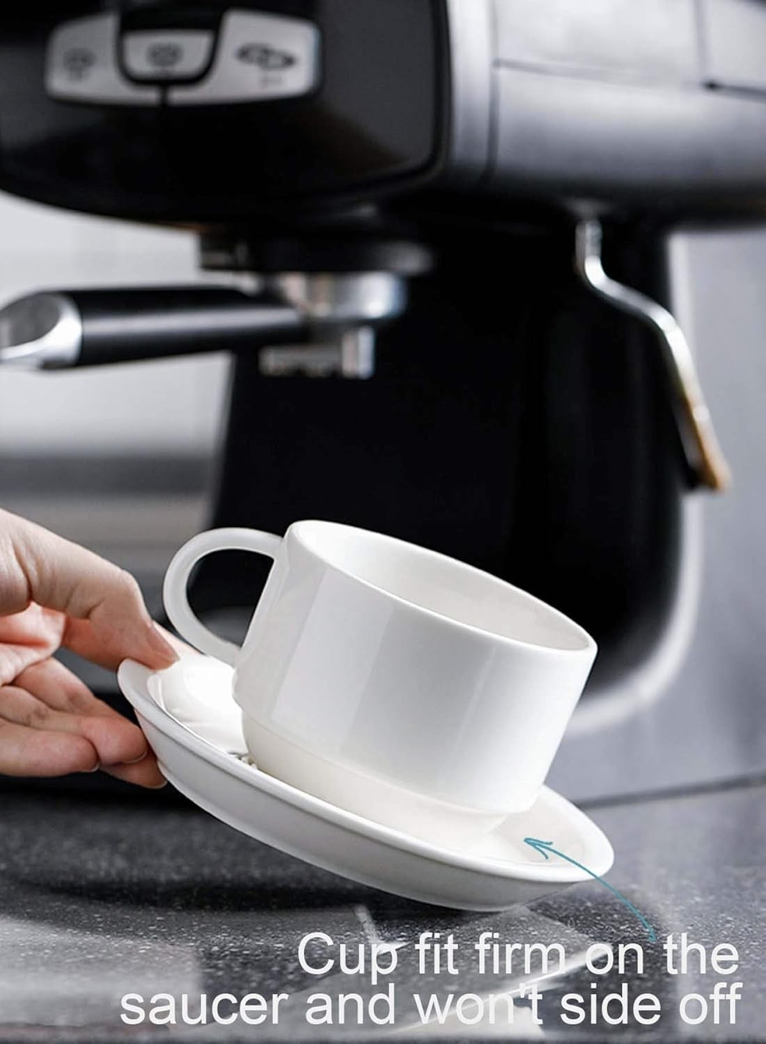 8 Ounce Porcelain Stackable Cappuccino Cups with Saucers and Metal Stand - fo...