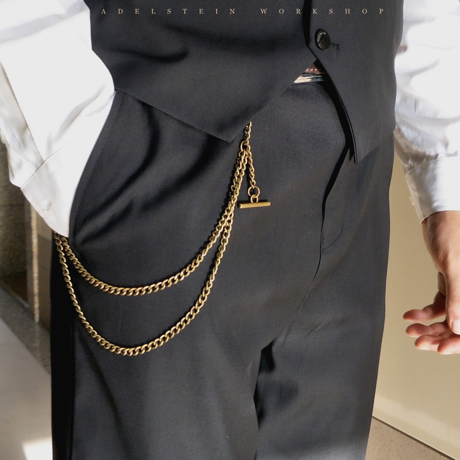 Brass Waldemar Double Albert Pocket Watch Chain, Swivel, Drop FOB006 (See NOTE)