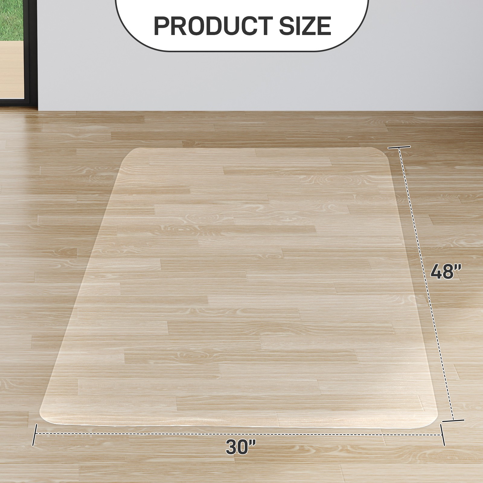 Desk Chair Floor Mat 30"x48", Durable 0.08" Thick PVC Mat with Rounded Corners
