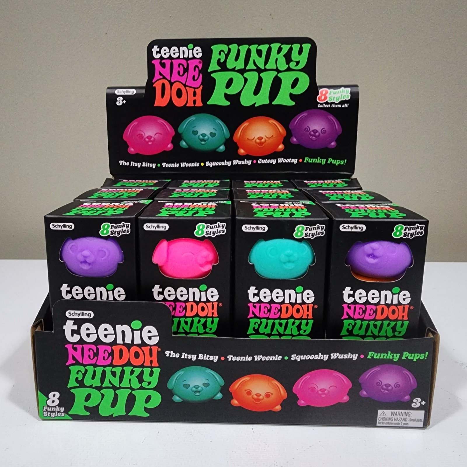 Nee Doh Teenie Funky Pup 1x Set Of 3 NeeDoh Squeeze Toy Neon Stress Ball NEEDOH