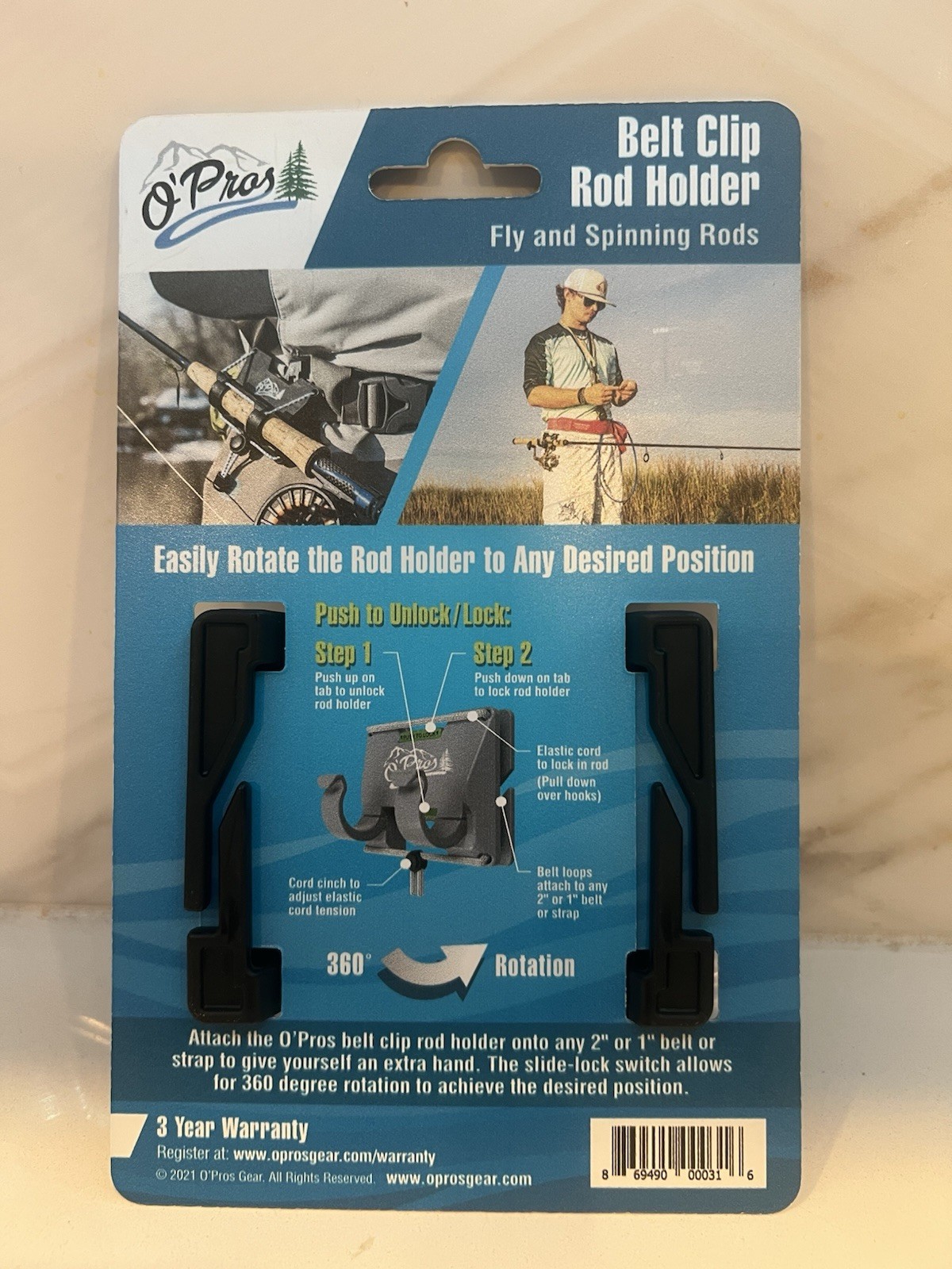 O'PROS BELT CLIP FLY ROD HOLDER W/ SLIDE LOCK, WAIST BELT CLIP-HANDS FREE!