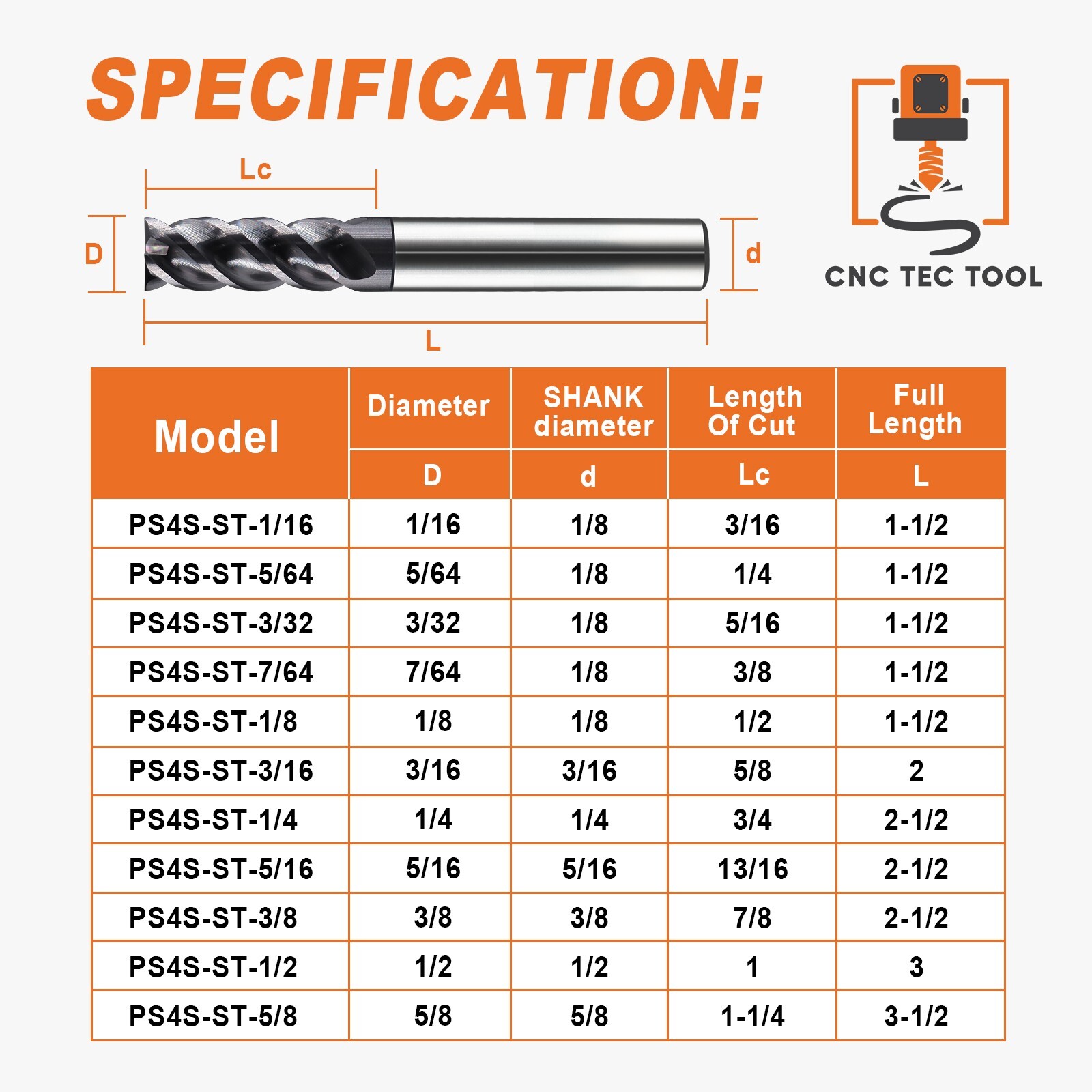 15 PCS Set 1/16" 5/64" 3/32" 7/64" 1/8" Square Carbide End Mill AlTiCrN Coated