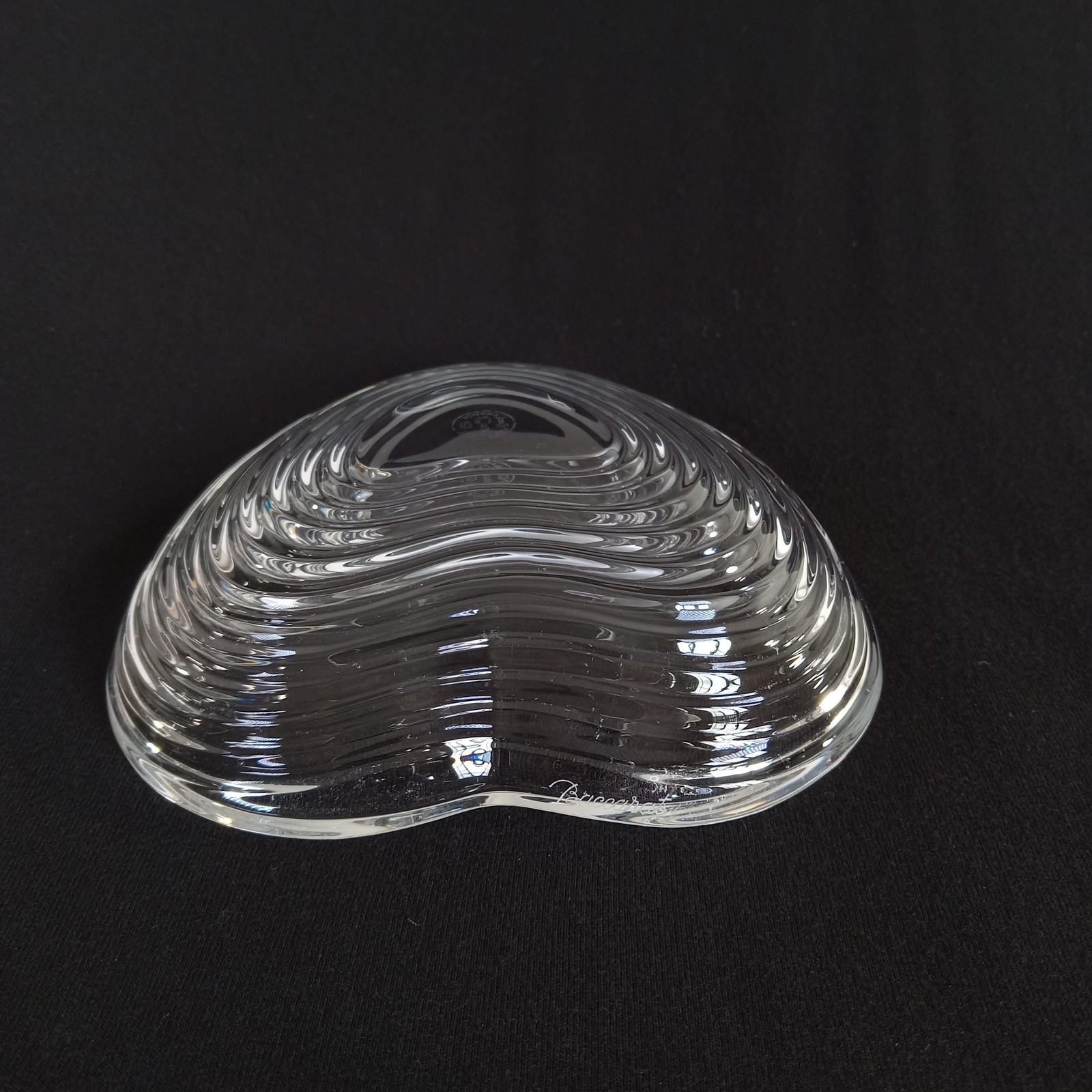 Baccarat Crystal Heart Dish Bowl Clear Ribbed France Signed Clear 4.75"