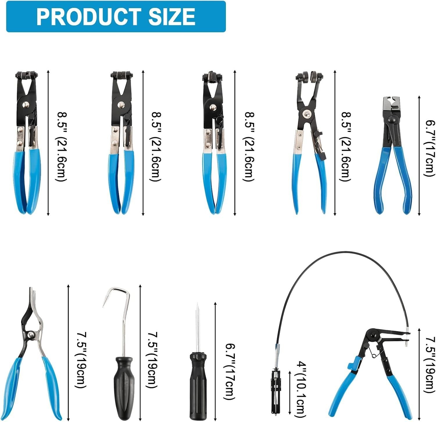 10Pc Hose Clamp Clip Remover Pliers Wire Long Reach Kit Fuel Oil Water Hose Tool