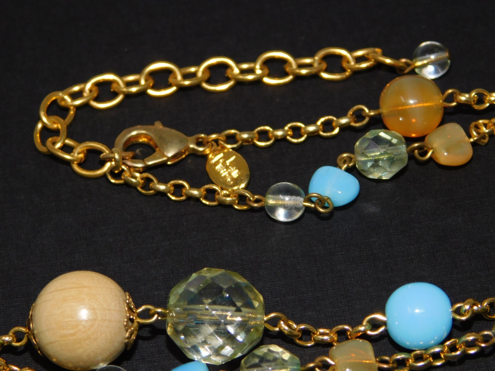 Vintage JOAN RIVERS Ornate Wood Green Glass Bead Chain Flapper Rope 70" Necklace