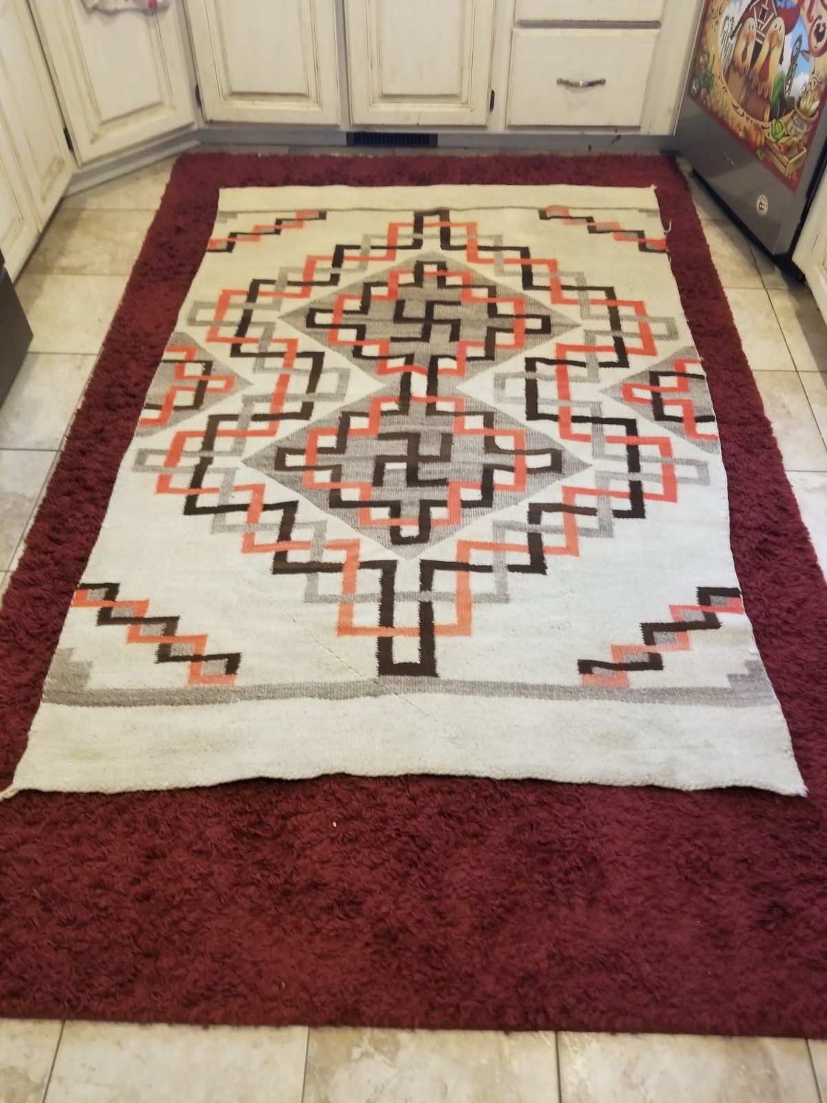ANTIQUE 1890-1910 NAVAJO GANADO RUG 49" X 74" SOUGHTAFTER WHIRLING LOG DESIGN!!!