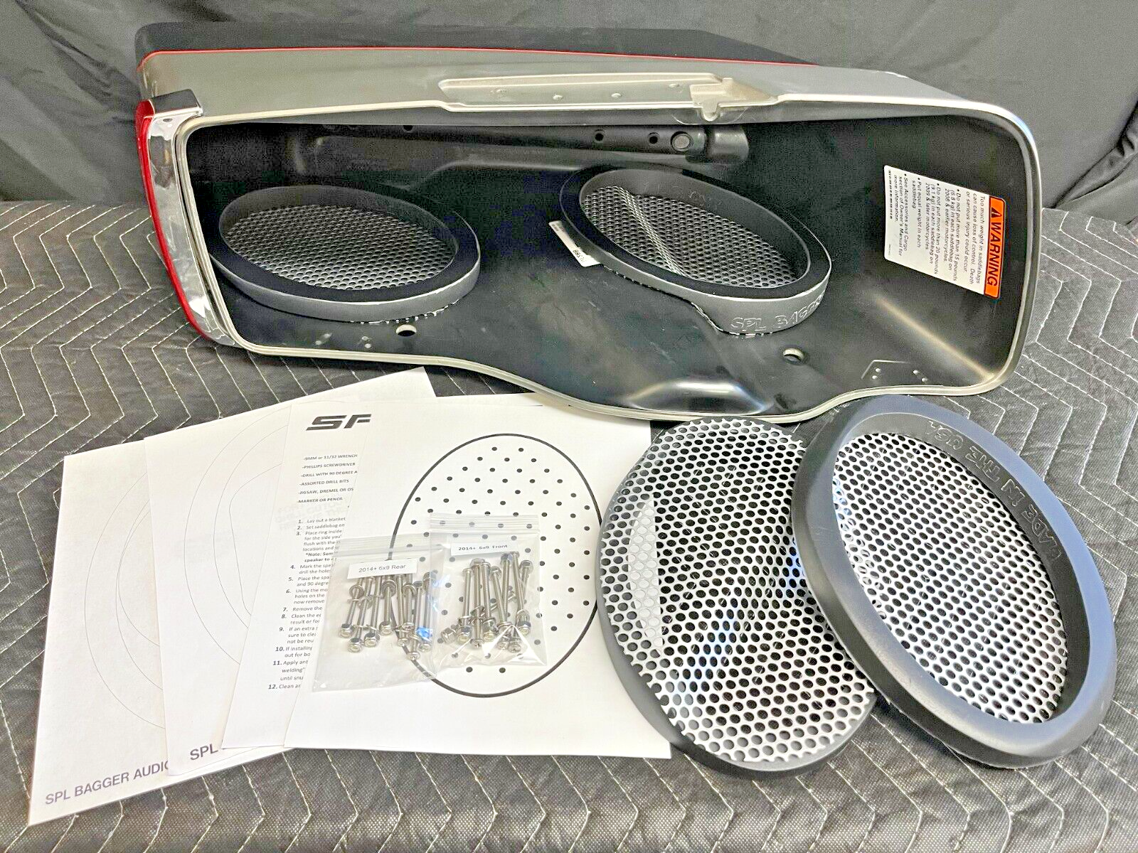 6x9 Quad Harley Saddlebag Speaker Mounting Ring Adapters w/GRILLS 2014-2023