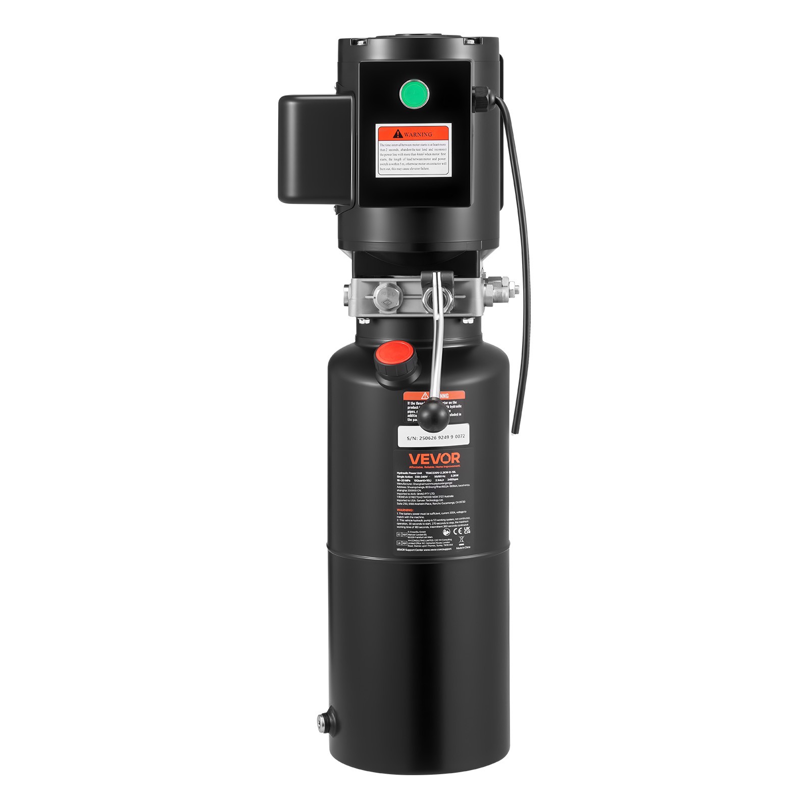 VEVOR Hydraulic Pump Power Unit AC 110V 10 Quart Single Acting Hydraulic Unit