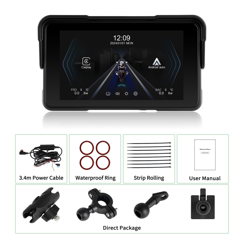 5" Apple CarPlay Android Auto Portable Screen Waterproof Navigator Motorcycle