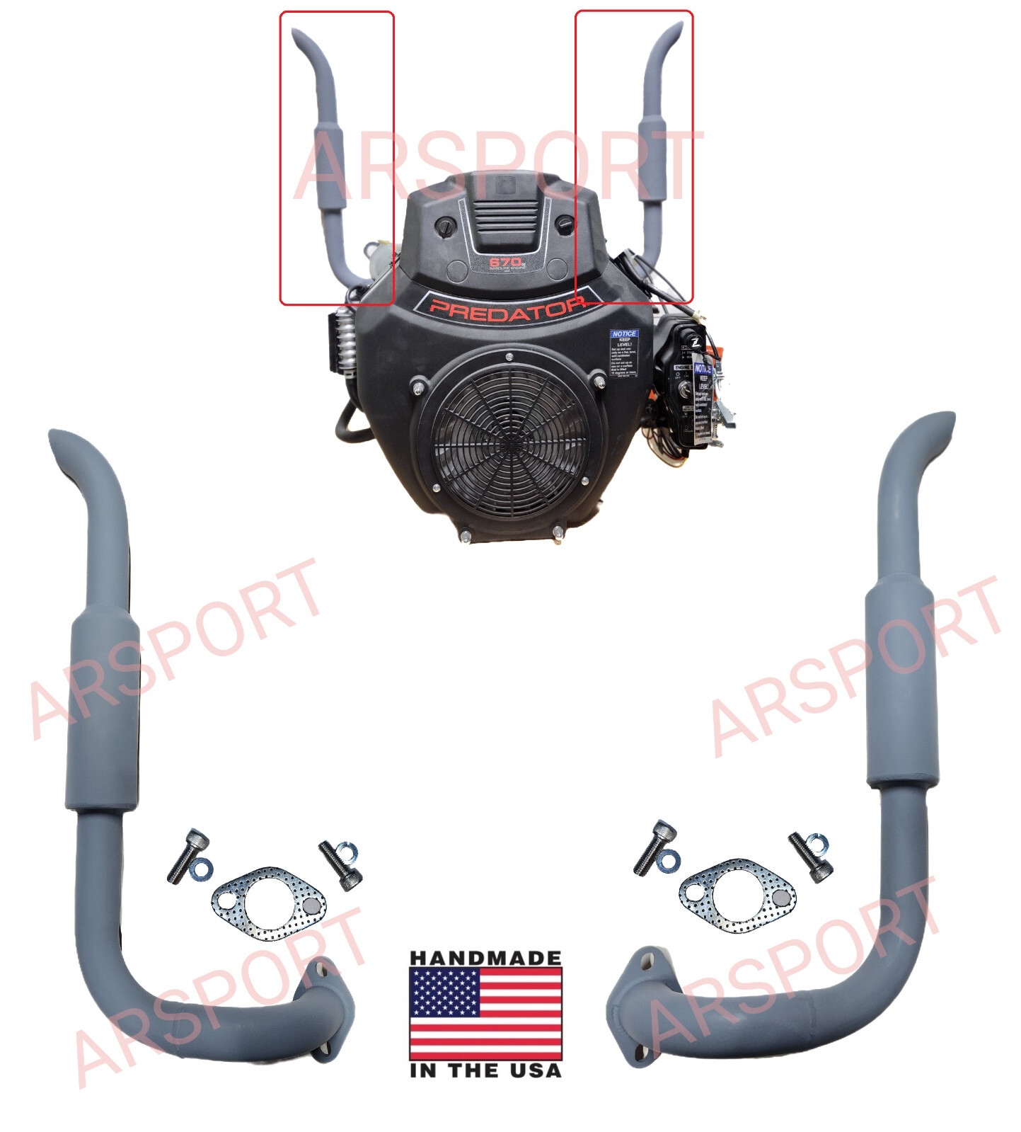 Exhaust pipes mufflers For  Predator 670cc V-Twin, Small tractors Exhaust.